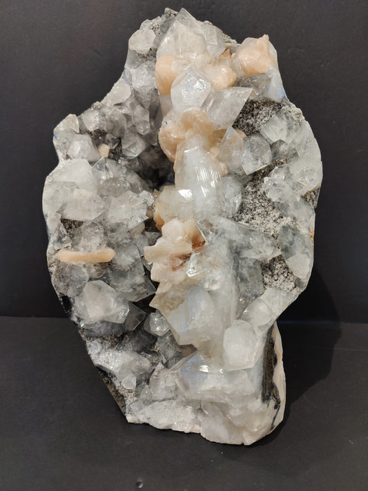 Clear Apophyllite with Peach Stilbite Cabinet Specimen 7,825g