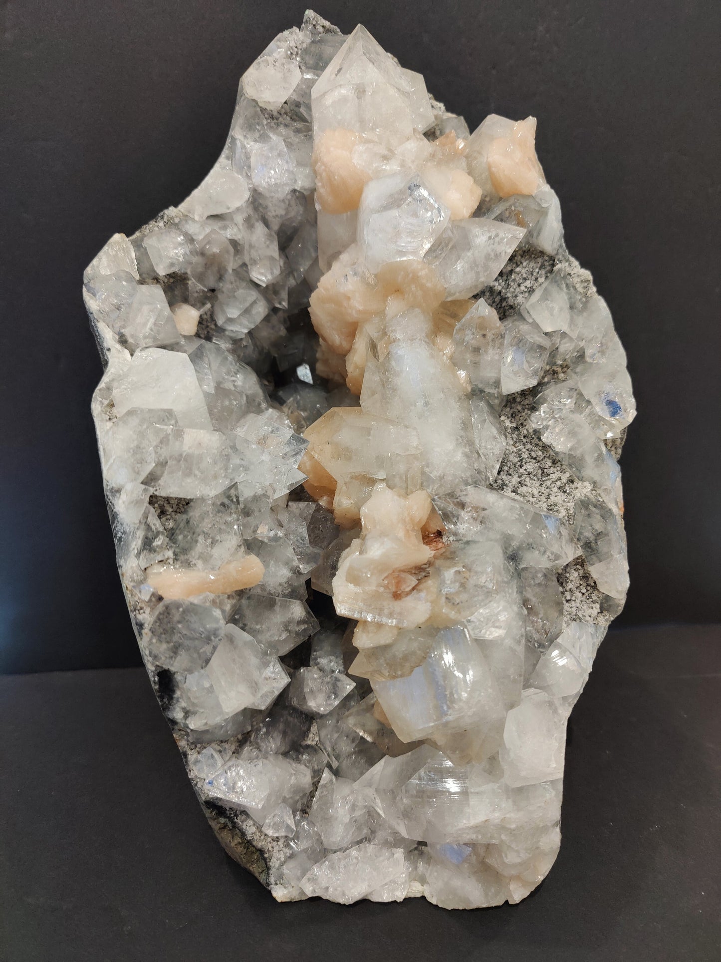 Clear Apophyllite with Peach Stilbite Cabinet Specimen 7,825g