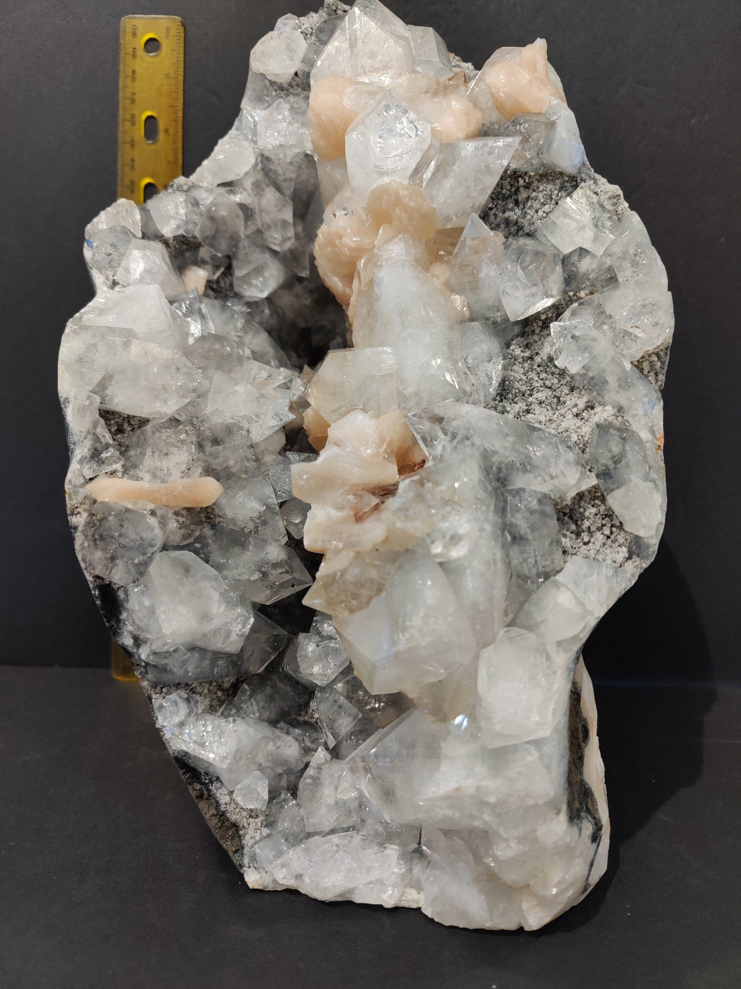 Clear Apophyllite with Peach Stilbite Cabinet Specimen 7,825g