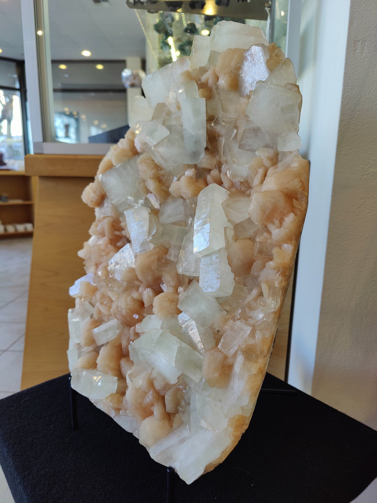 Clear Apophyllite Cubes with Peach Stilbite Cabinet Specimen 12.9kg