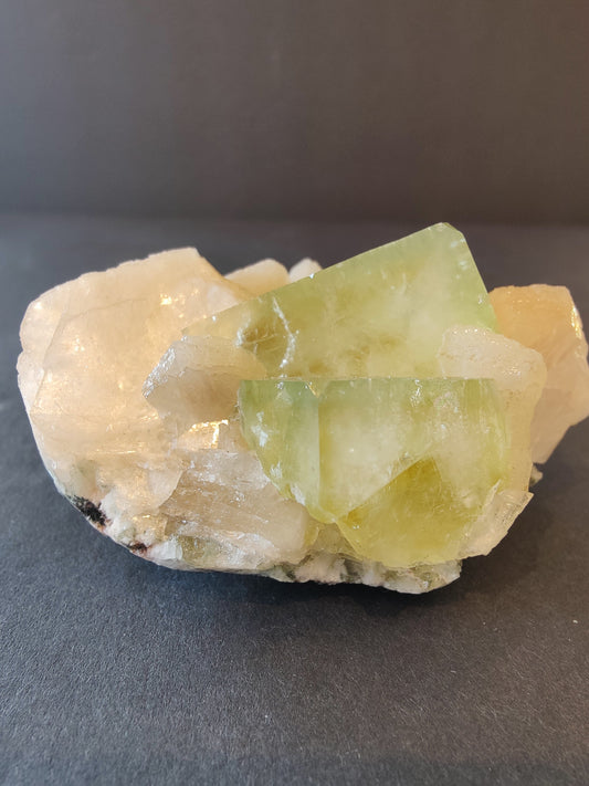 Green Apophyllite Cubes with Peach Stilbite Specimen 157g