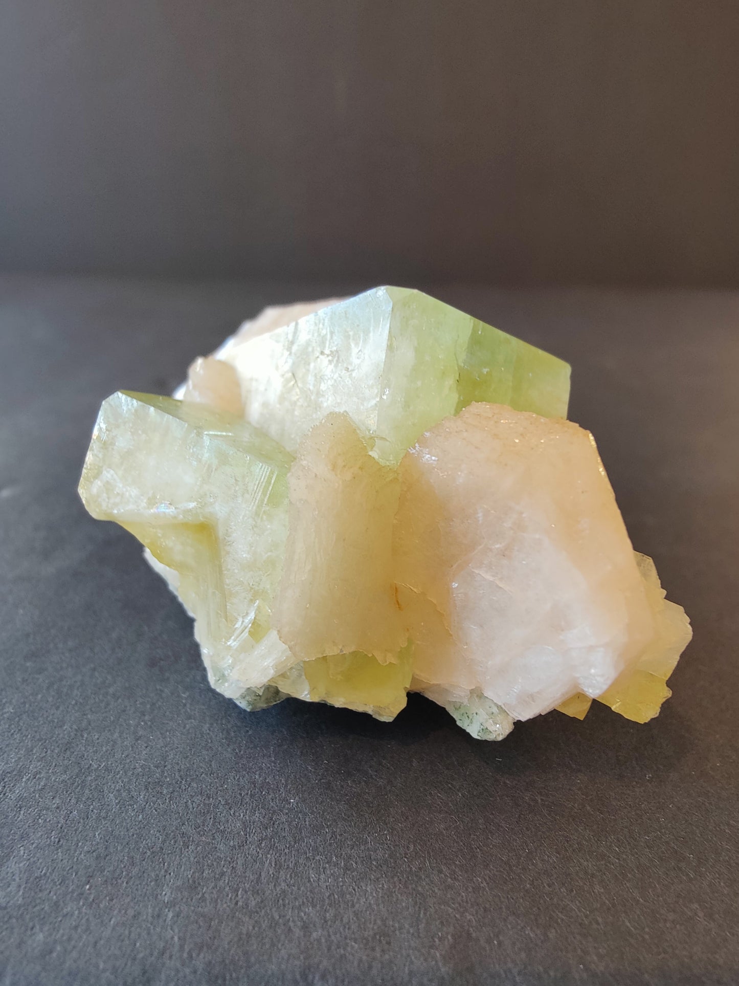 Green Apophyllite Cubes with Peach Stilbite Specimen 157g