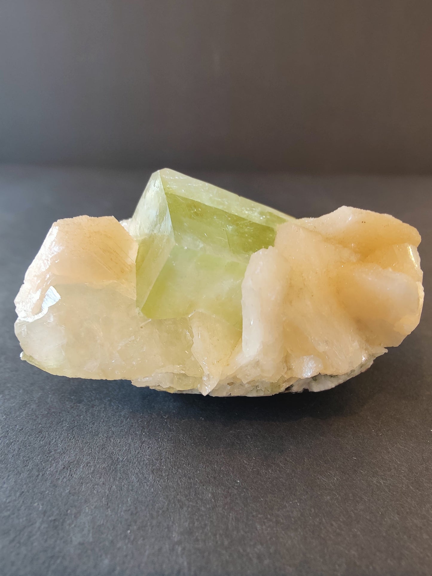 Green Apophyllite Cubes with Peach Stilbite Specimen 157g