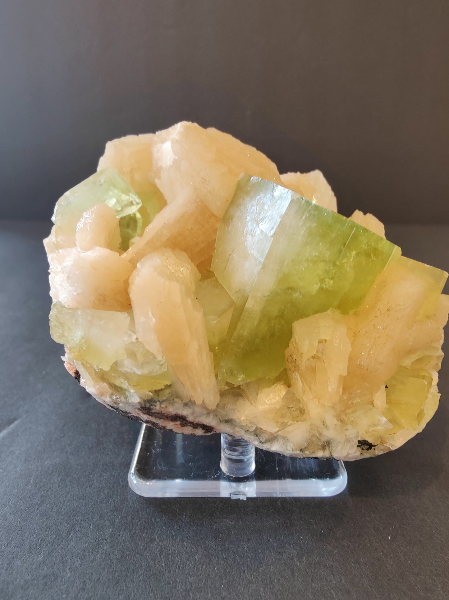 Green Apophyllite Cubes with Peach Stilbite Specimen 322g