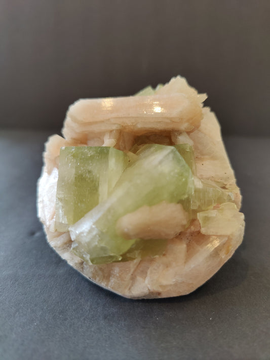 Green Apophyllite Cubes with Peach Stilbite Specimen 410g