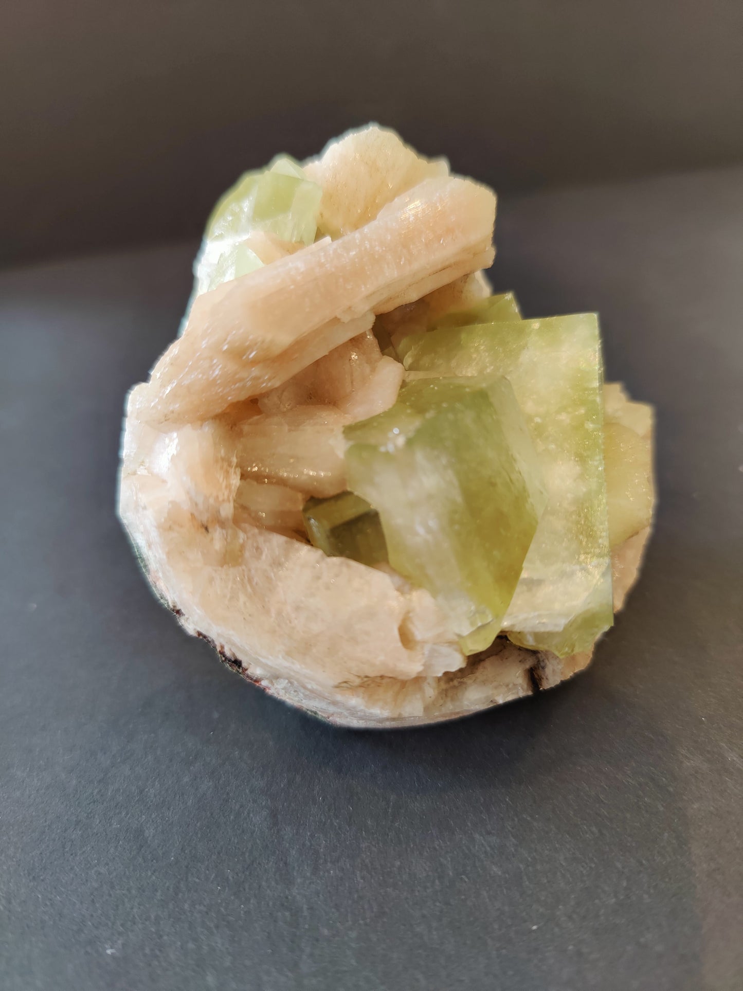 Green Apophyllite Cubes with Peach Stilbite Specimen 410g