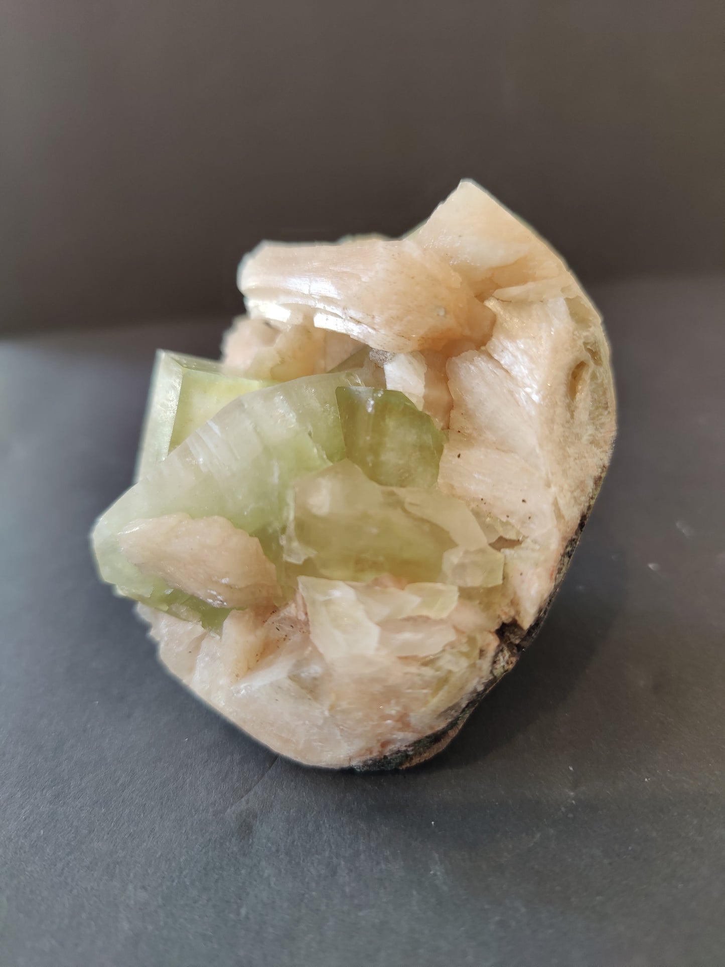Green Apophyllite Cubes with Peach Stilbite Specimen 410g