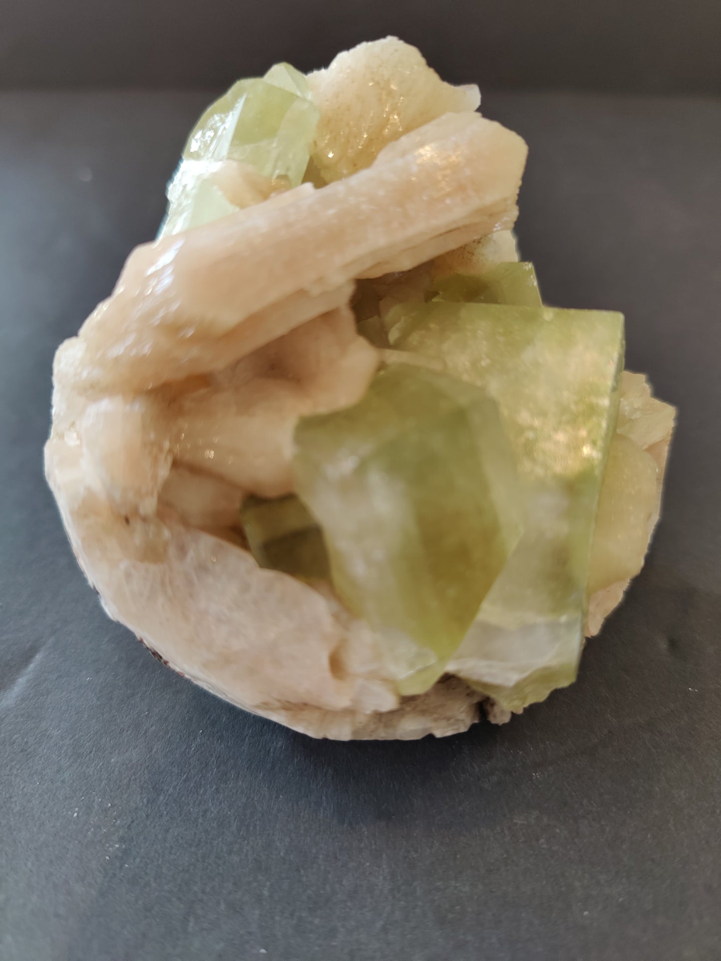 Green Apophyllite Cubes with Peach Stilbite Specimen 410g