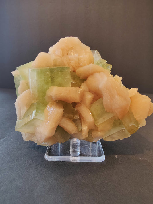 Green Apophyllite Cubes with Peach Stilbite Specimen 449g