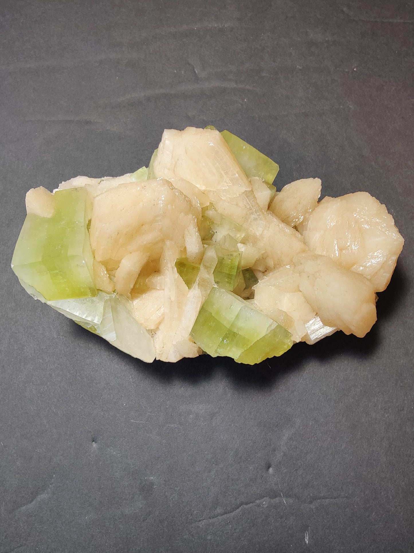 Green Apophyllite Cubes with Peach Stilbite Specimen 761g