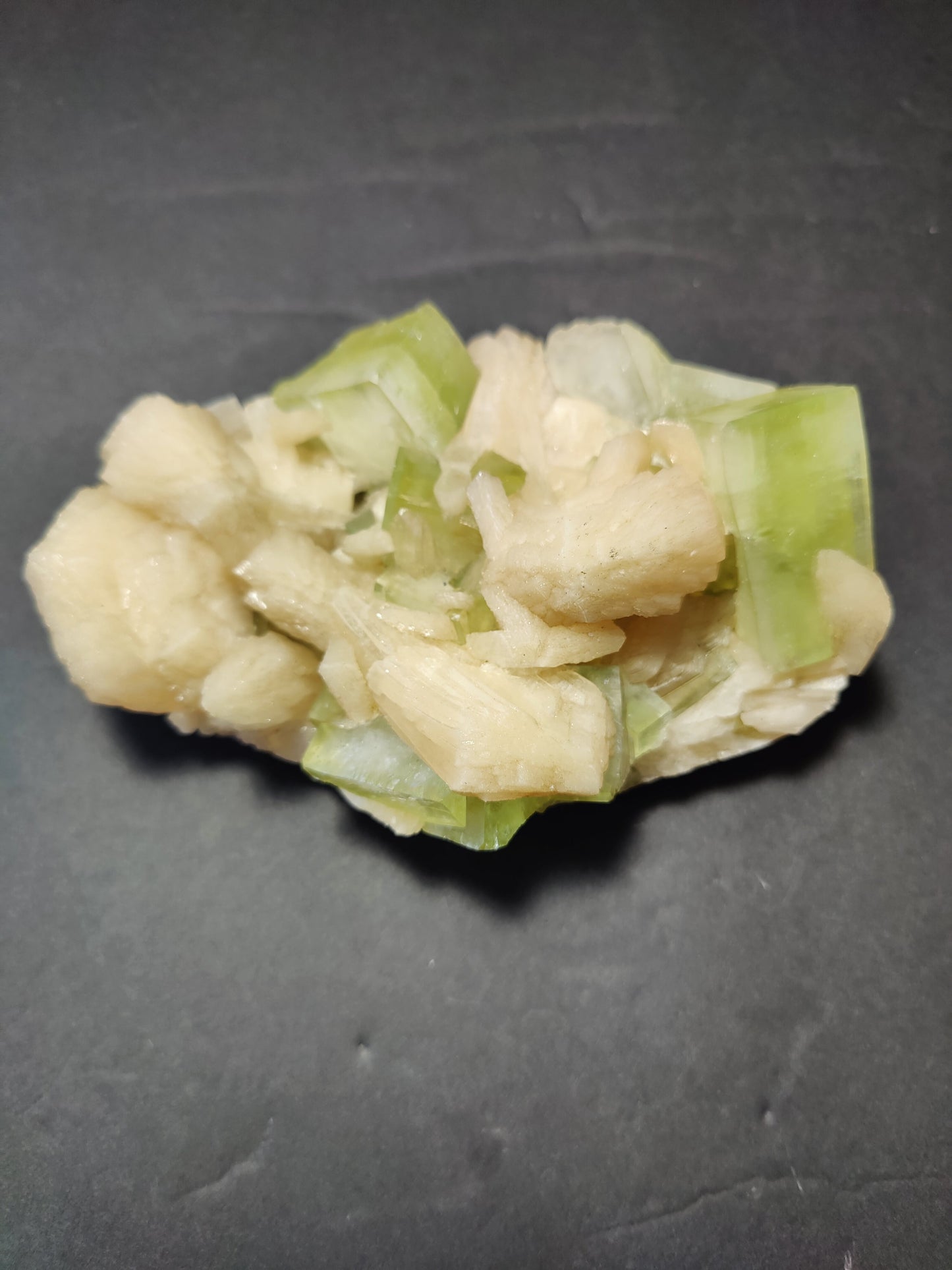 Green Apophyllite Cubes with Peach Stilbite Specimen 761g