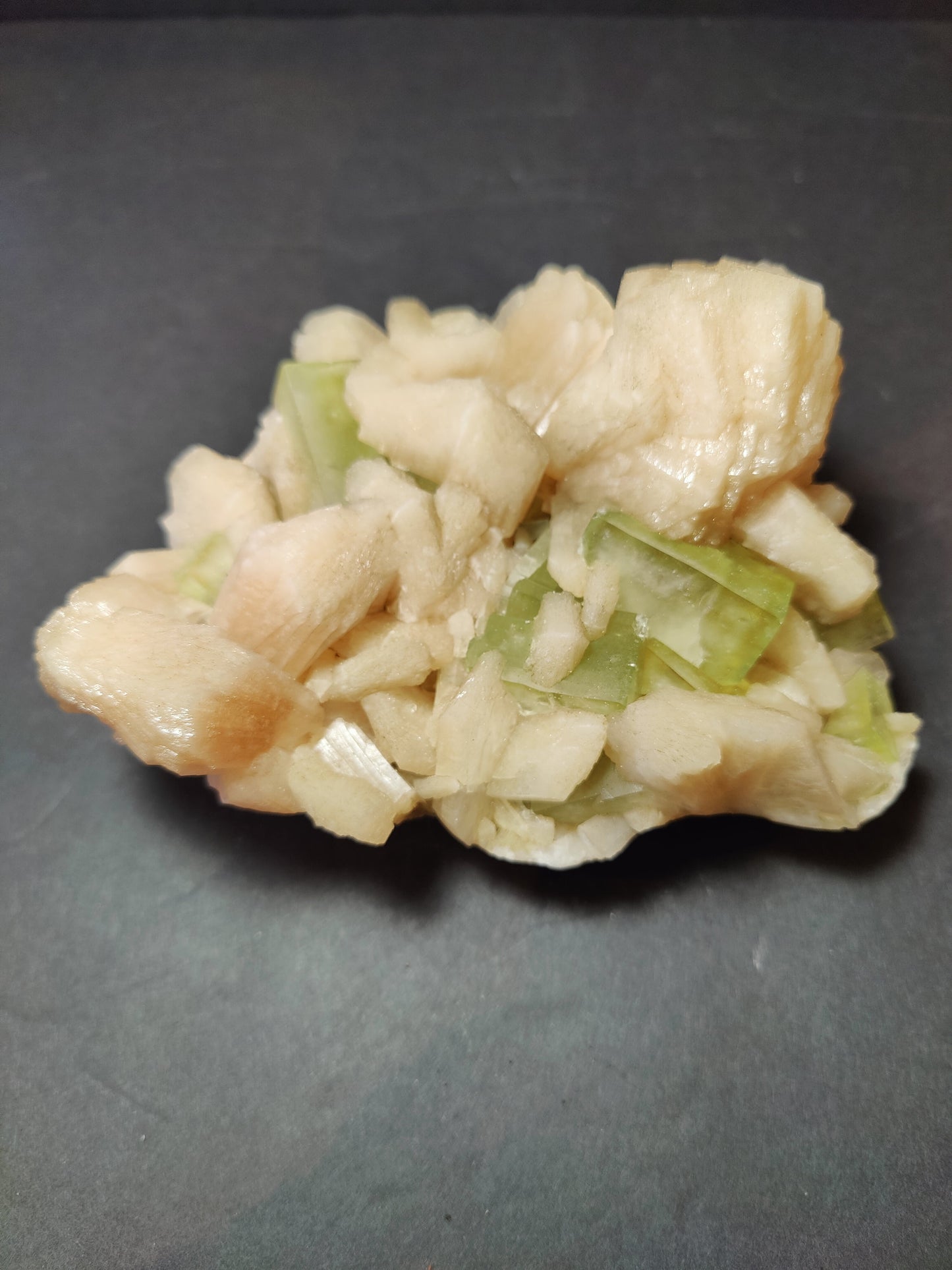 Green Apophyllite Cubes with Peach Stilbite Specimen 859g