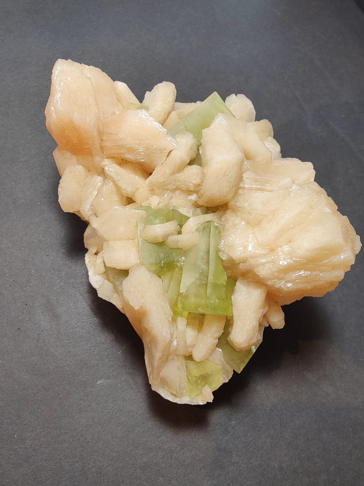 Green Apophyllite Cubes with Peach Stilbite Specimen 859g