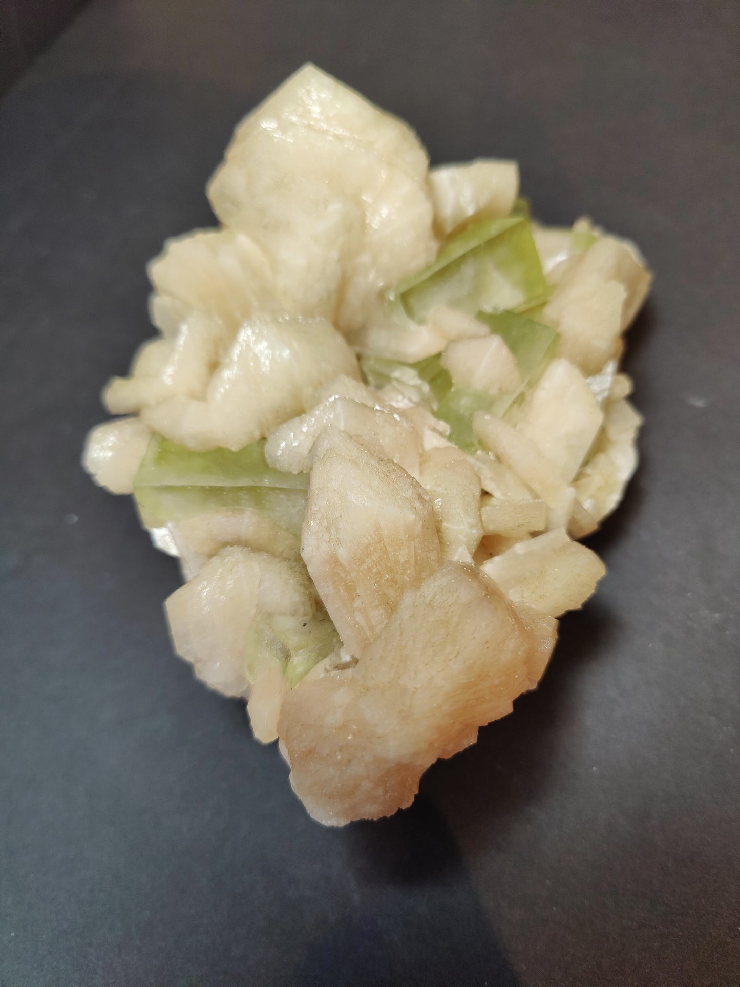 Green Apophyllite Cubes with Peach Stilbite Specimen 859g