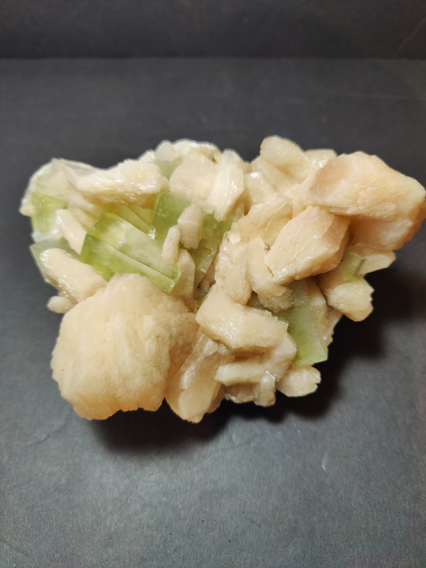 Green Apophyllite Cubes with Peach Stilbite Specimen 859g
