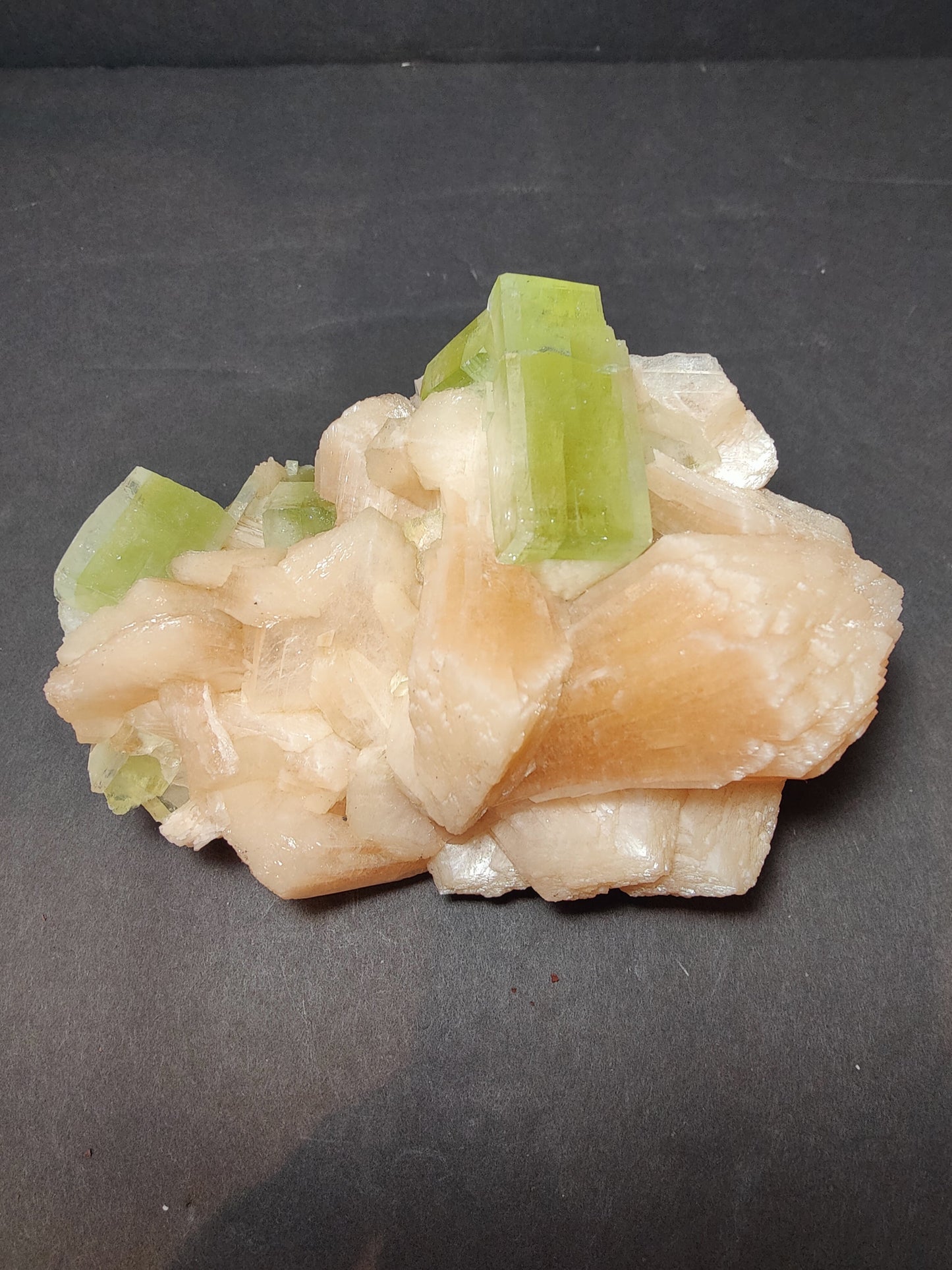 Green Apophyllite Cubes with Peach Stilbite Specimen 717g