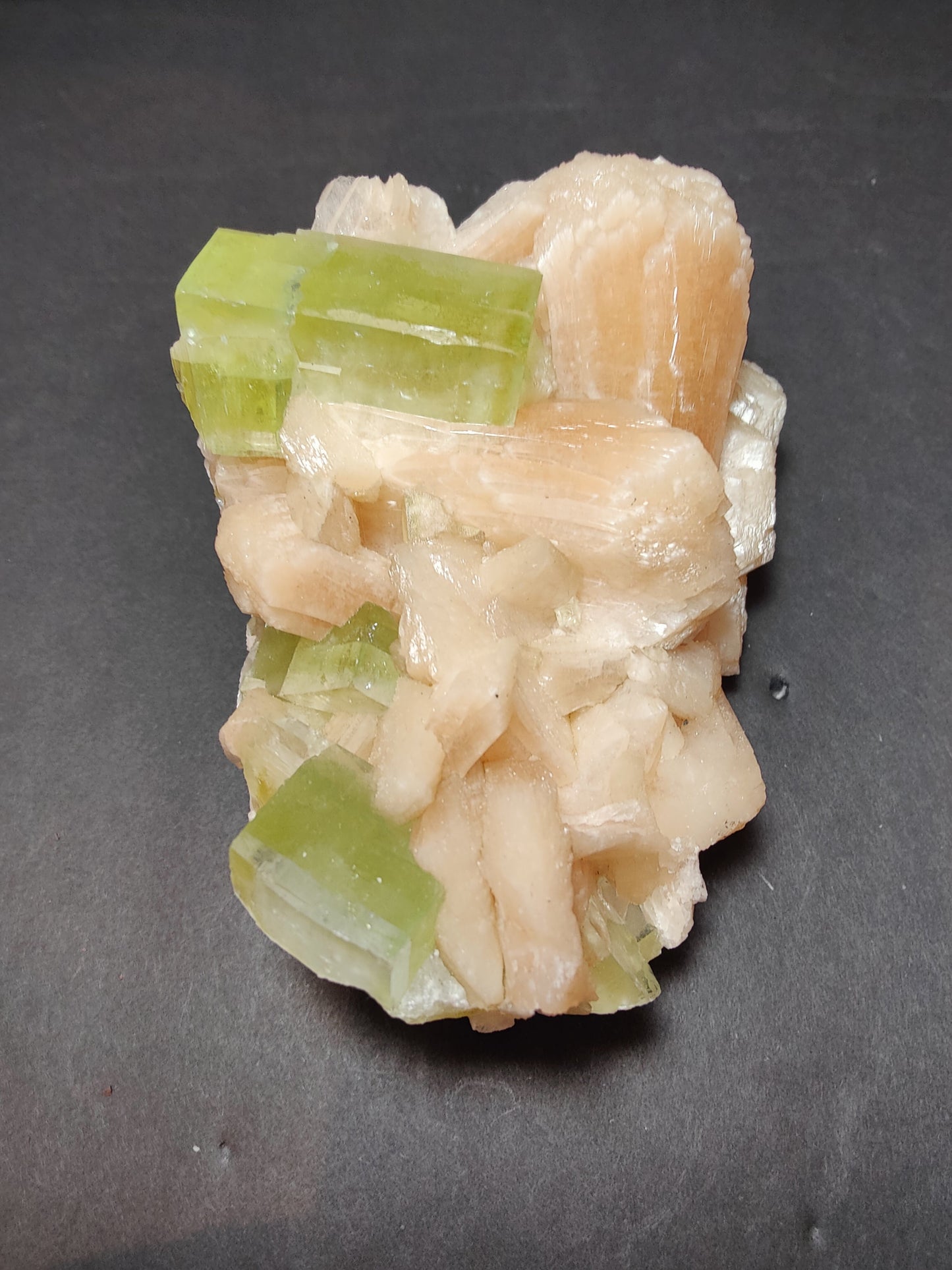 Green Apophyllite Cubes with Peach Stilbite Specimen 717g