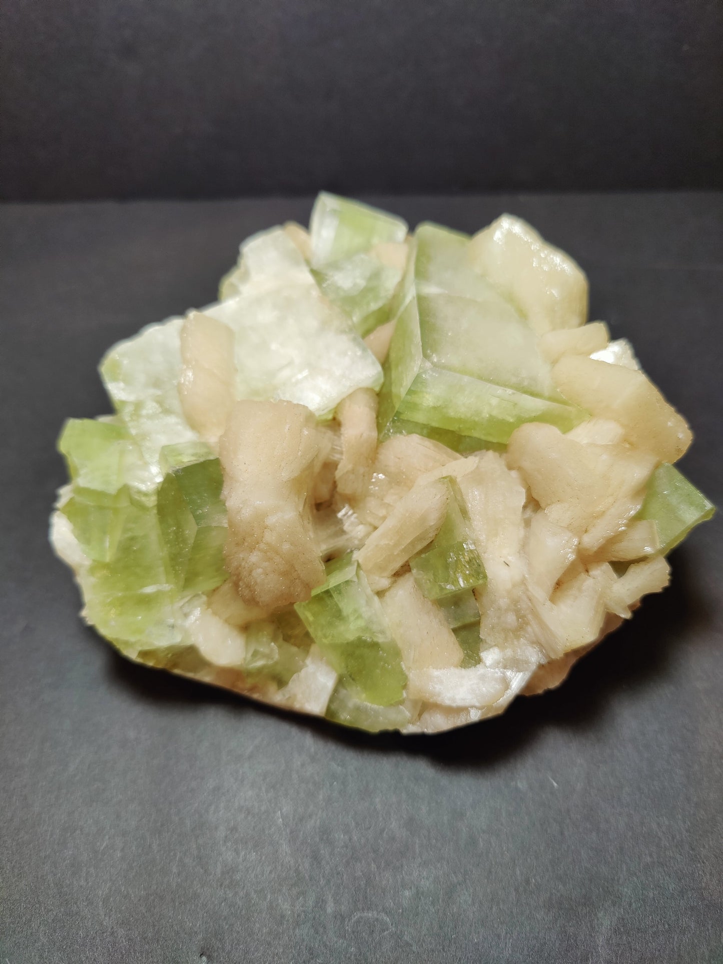 Green Apophyllite Cubes with Peach Stilbite Specimen 931g