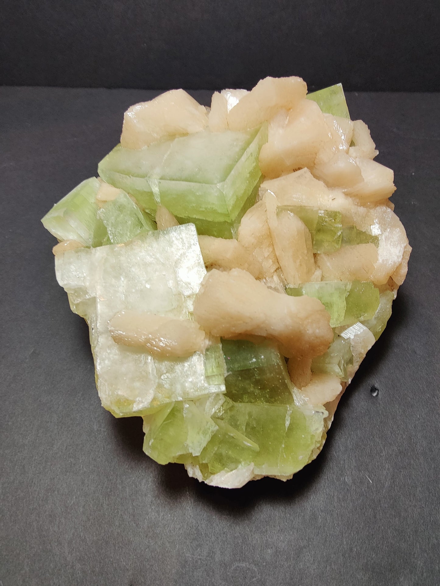 Green Apophyllite Cubes with Peach Stilbite Specimen 931g