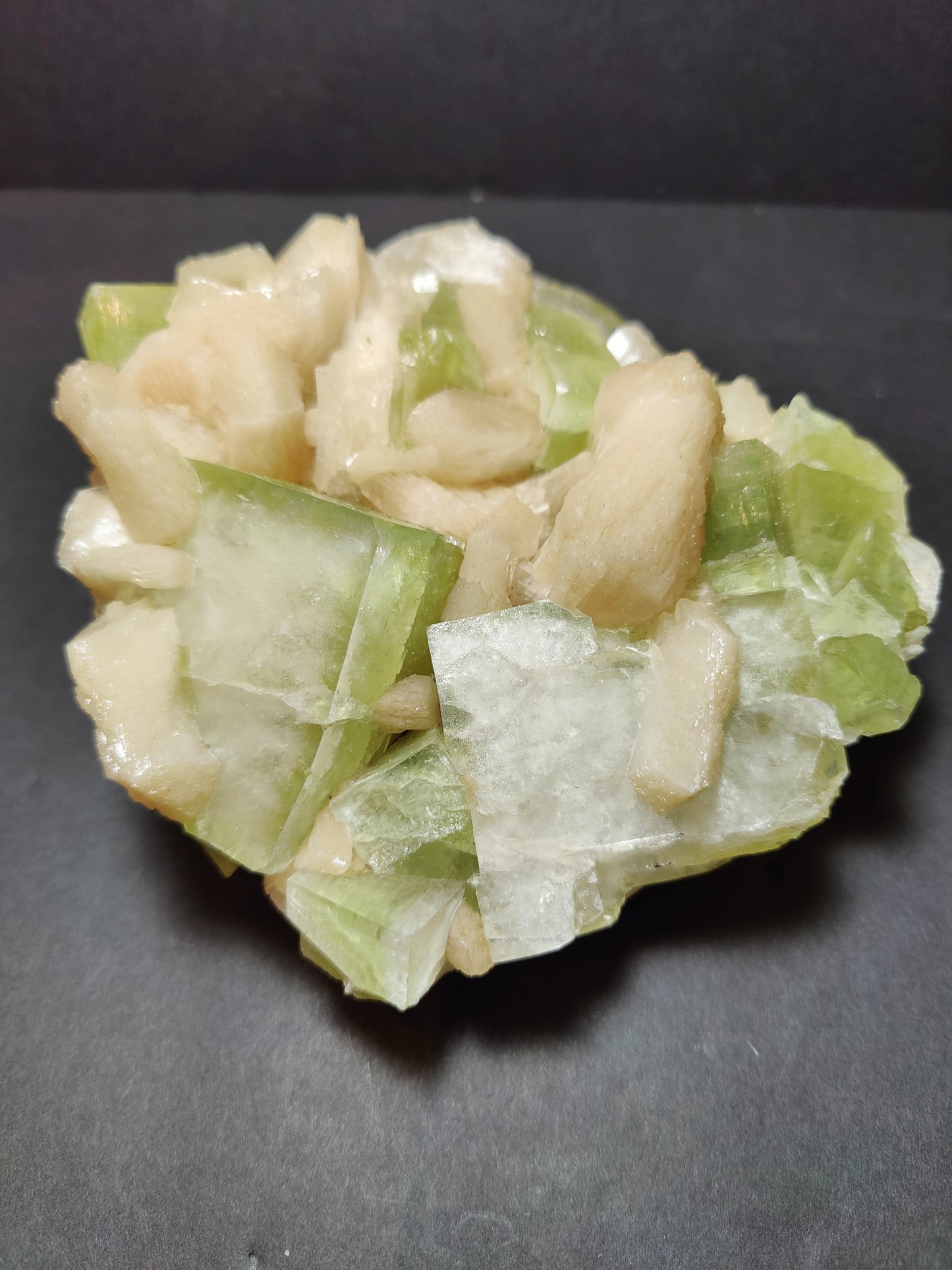 Green Apophyllite Cubes with Peach Stilbite Specimen 931g