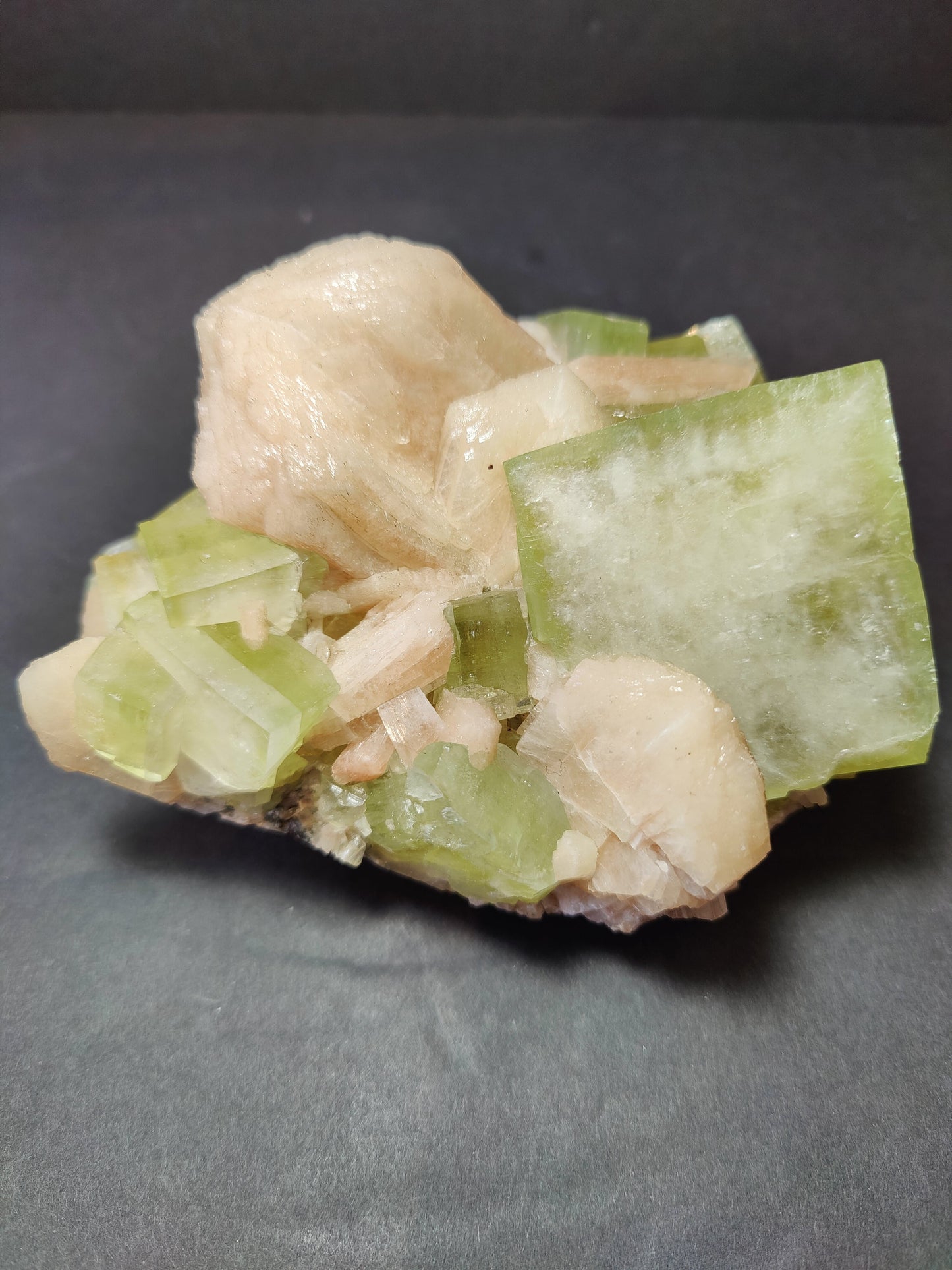 Green Apophyllite Cubes with Peach Stilbite Specimen 1,162g
