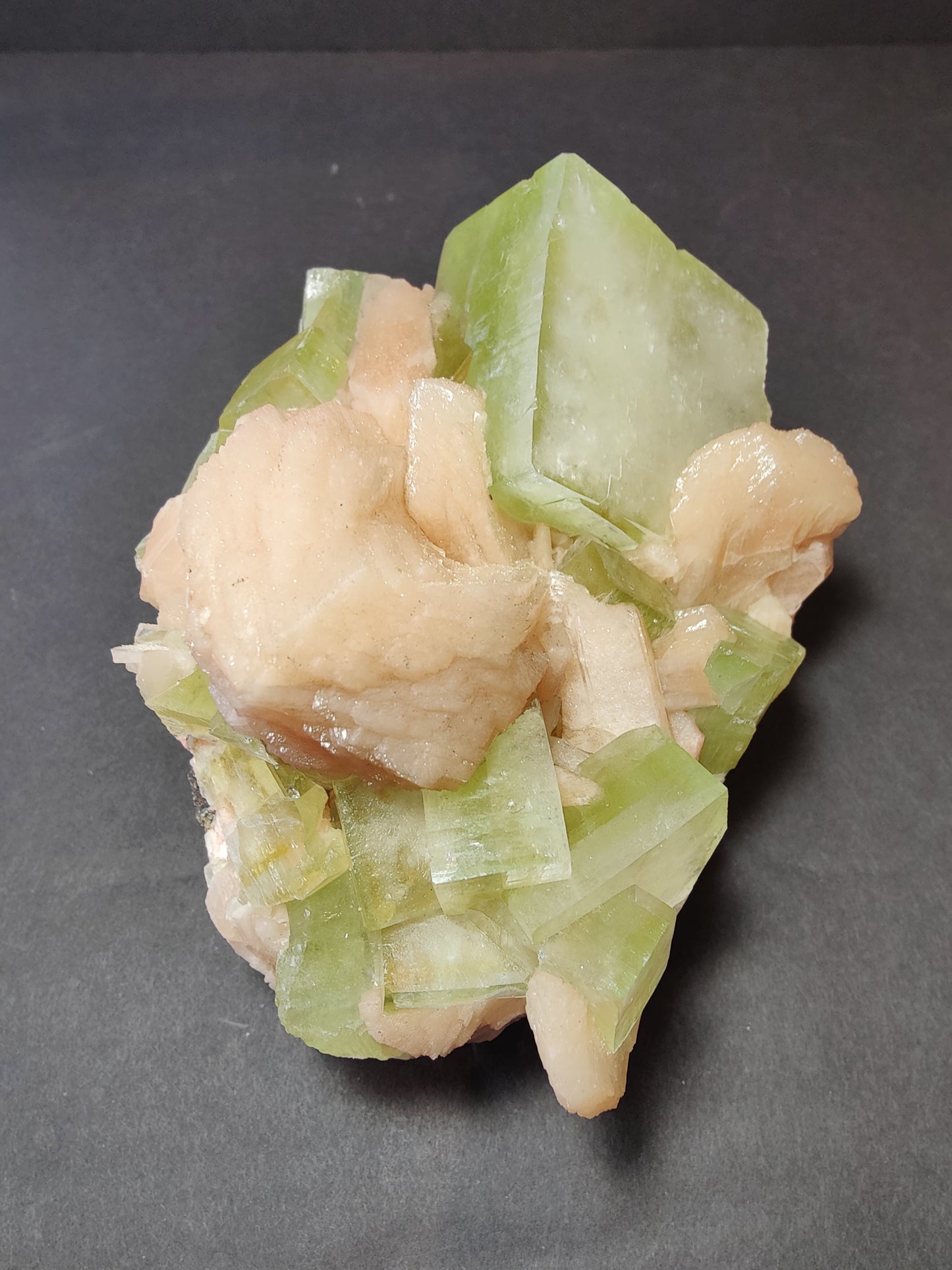 Green Apophyllite Cubes with Peach Stilbite Specimen 1,162g