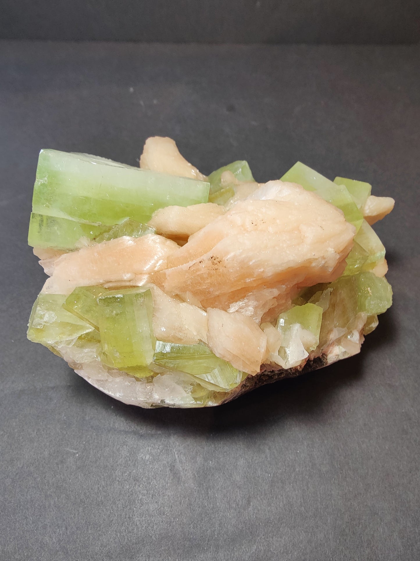 Green Apophyllite Cubes with Peach Stilbite Specimen 1,162g