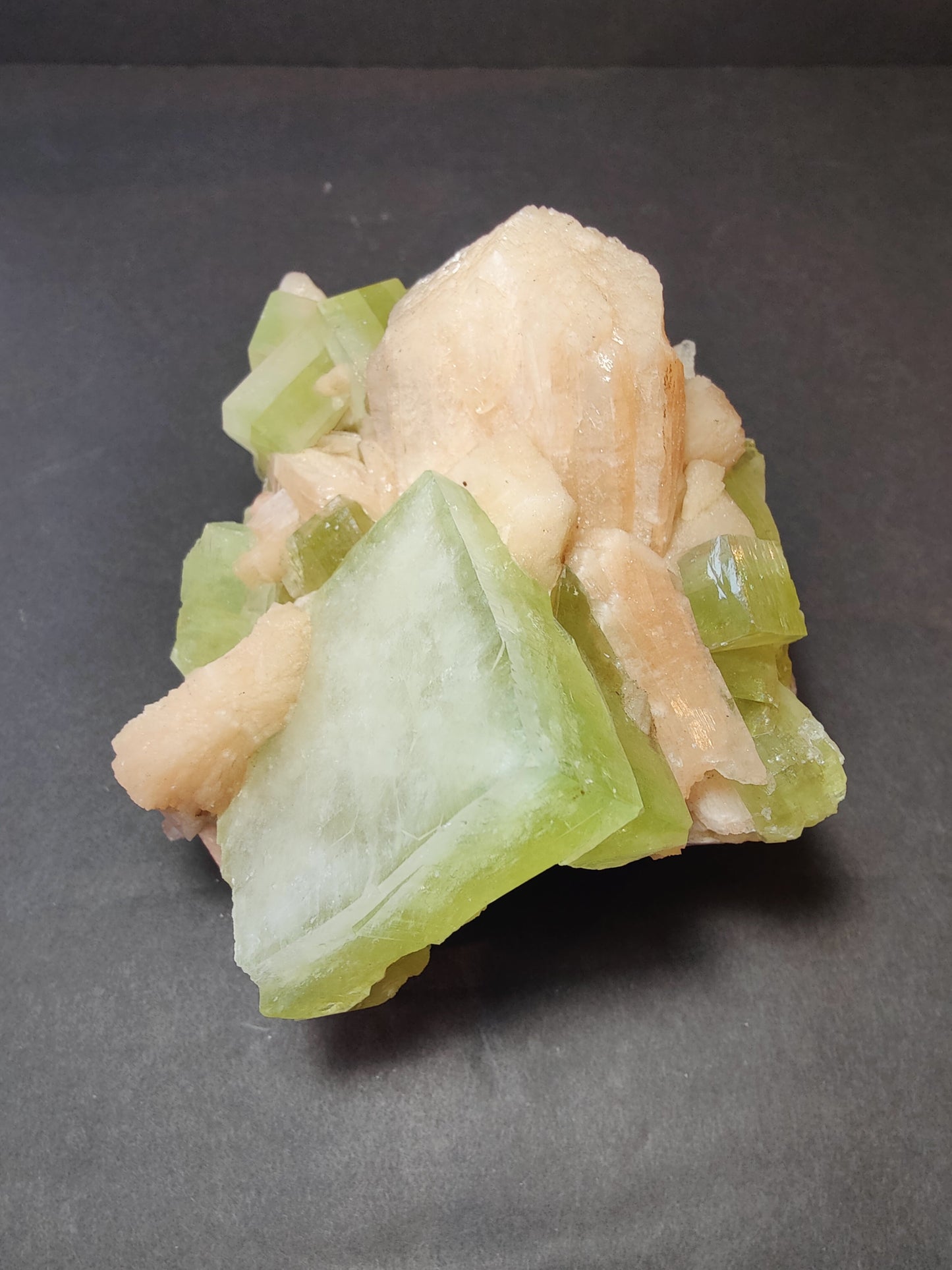 Green Apophyllite Cubes with Peach Stilbite Specimen 1,162g
