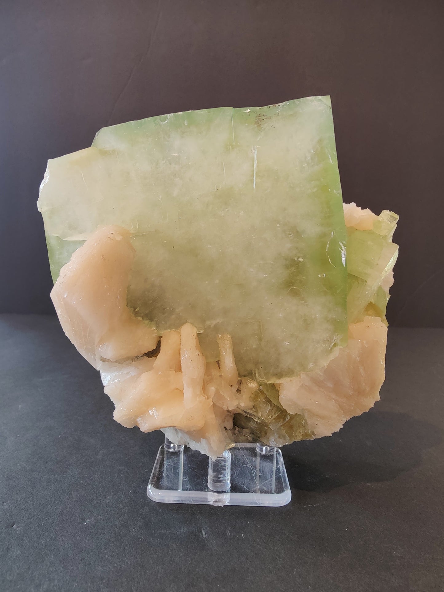 Green Apophyllite Cube with Peach Stilbite Specimen 758g