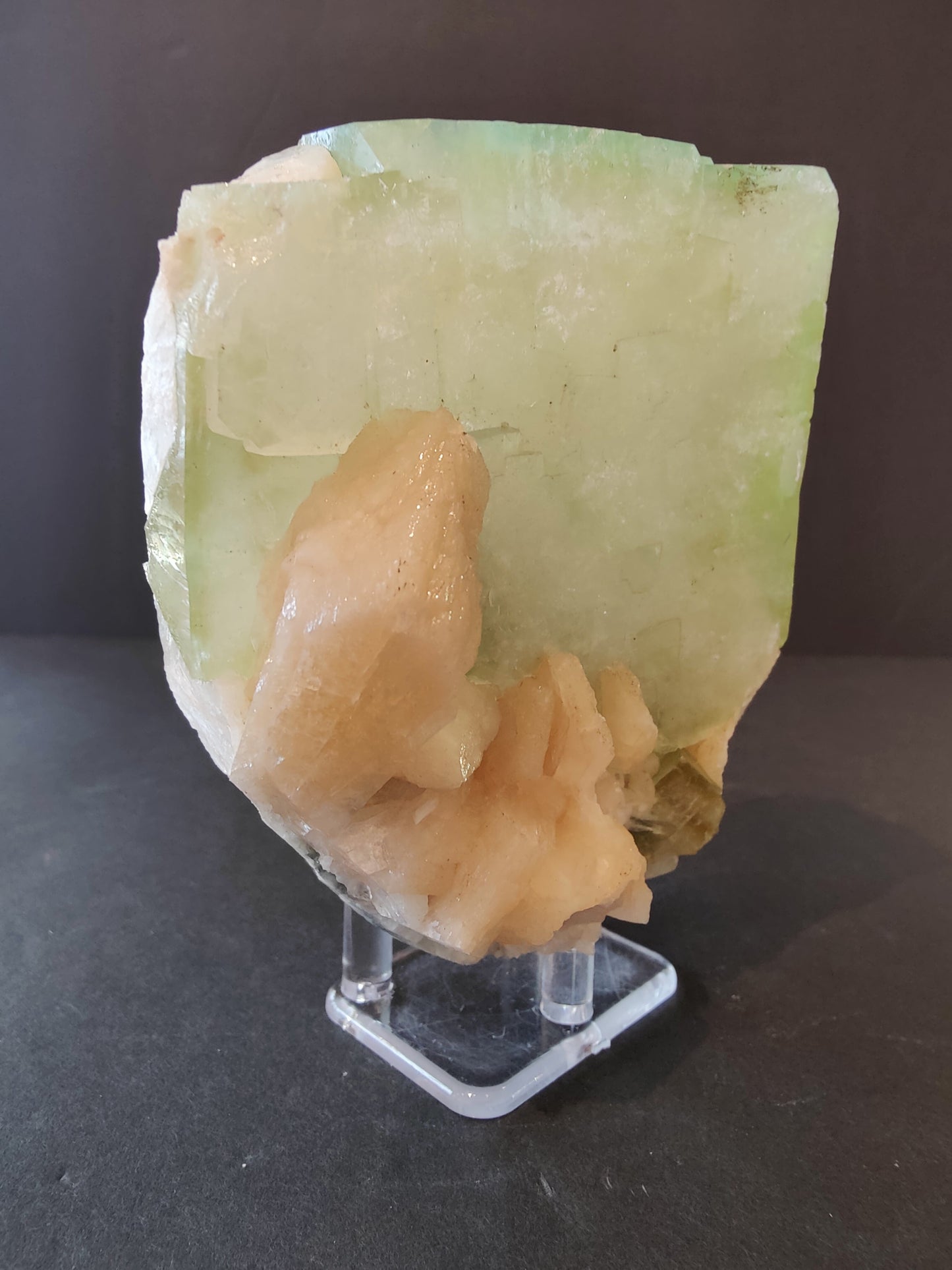 Green Apophyllite Cube with Peach Stilbite Specimen 758g