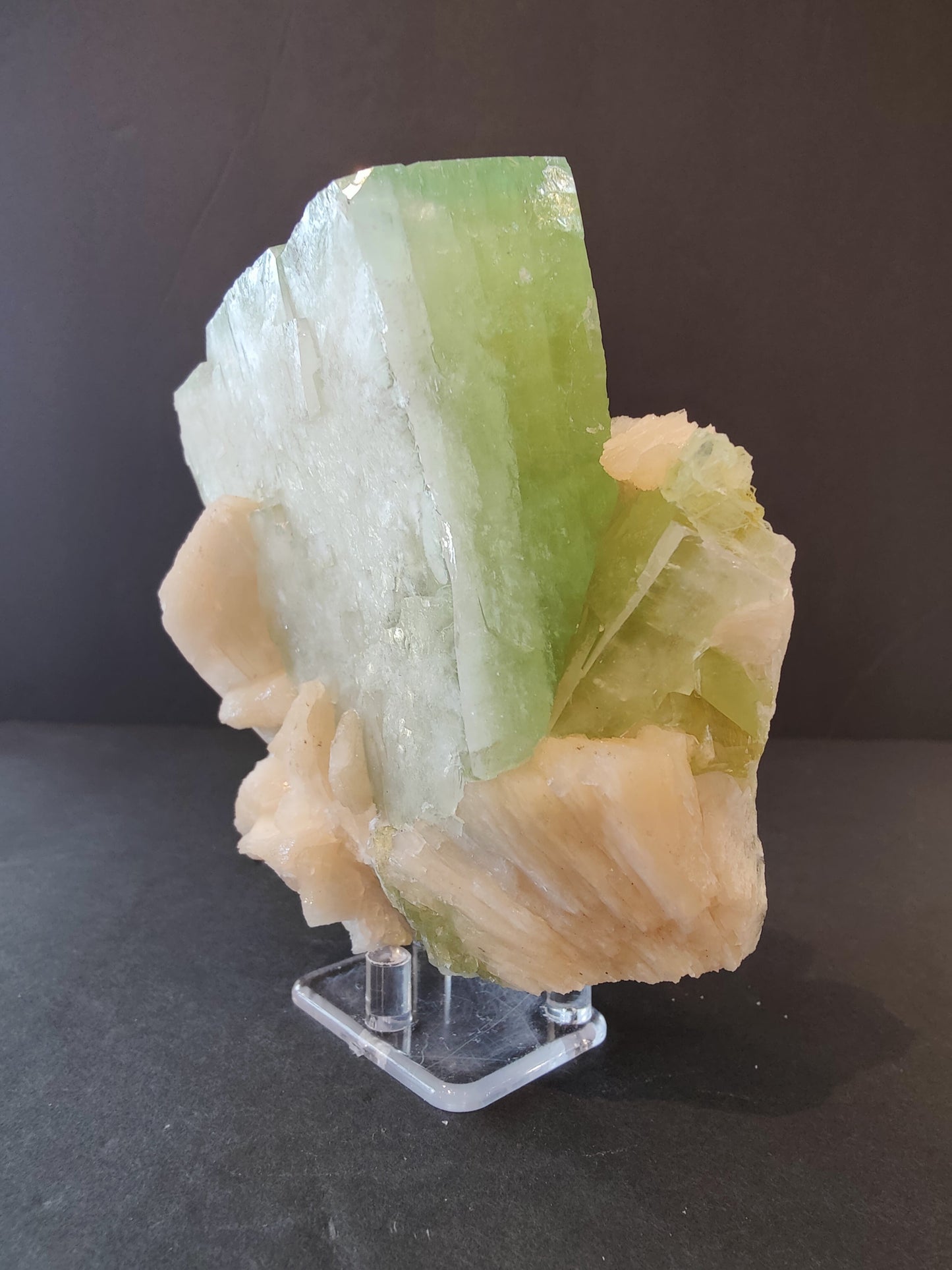 Green Apophyllite Cube with Peach Stilbite Specimen 758g