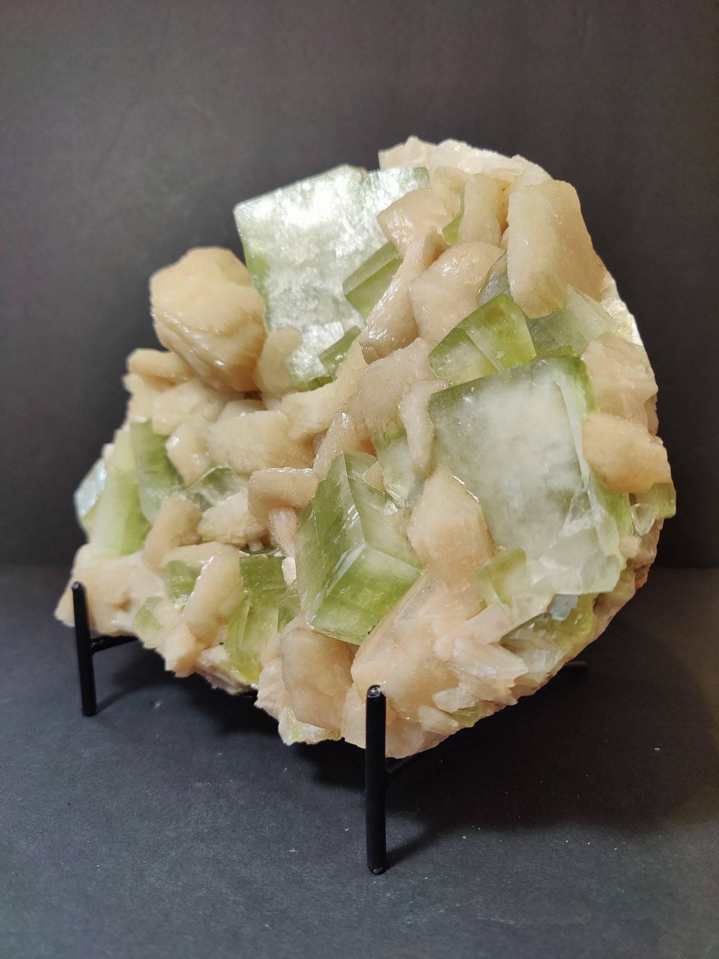 Green Apophyllite Cubes with Peach Stilbite Specimen 1,784g