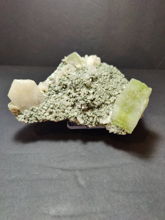 Green Apophyllite Cubes with Peach Stilbite on Heulandite Specimen 556g