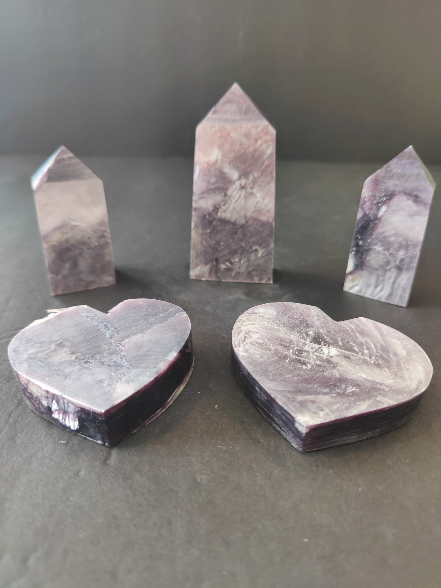 Lepidolite Tower & Heart Sculptures