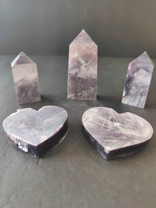 Lepidolite Tower & Heart Sculptures
