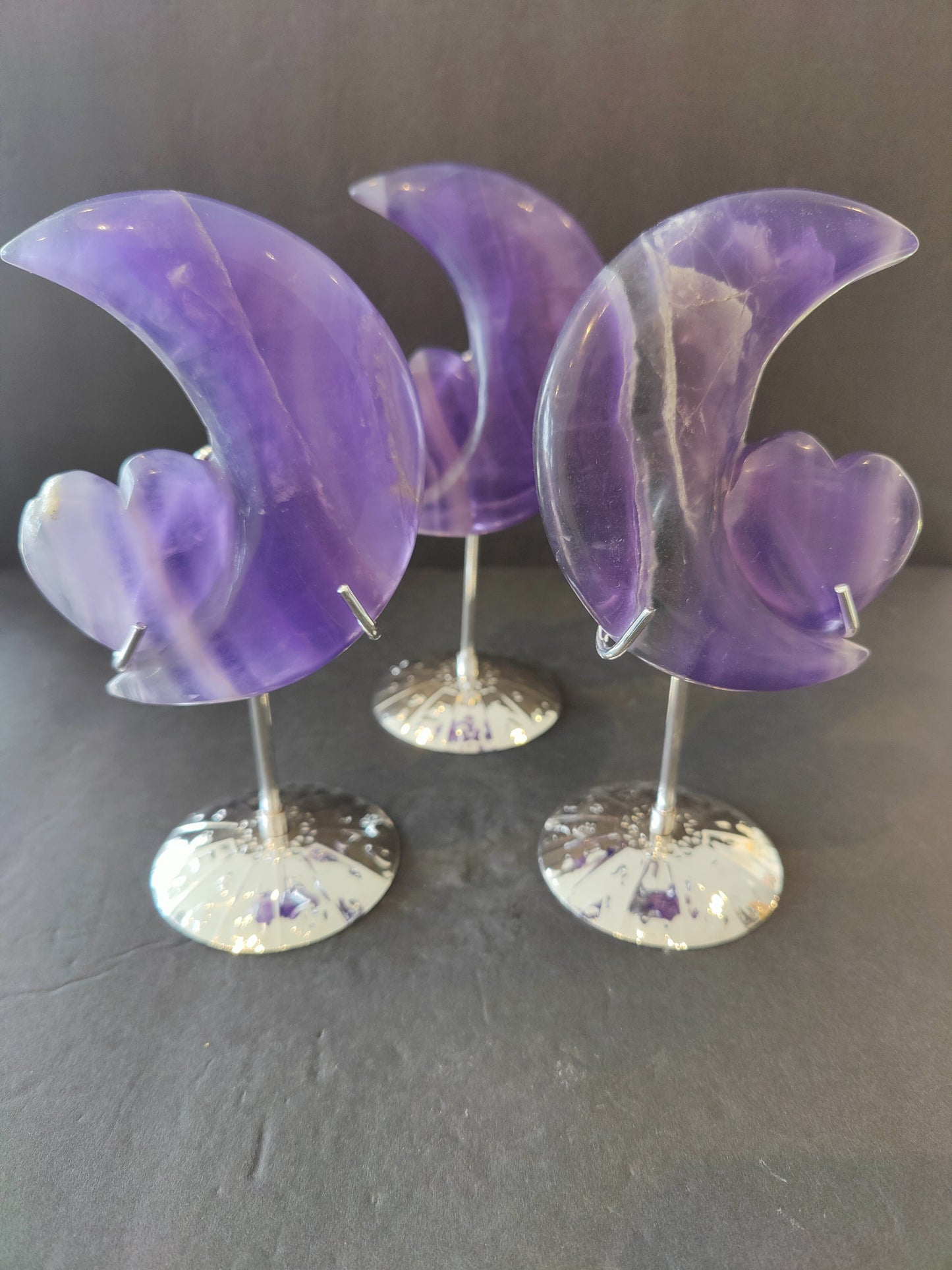 Purple Fluorite Half-Moon & Heart Sculpture on 5" Metal Stand