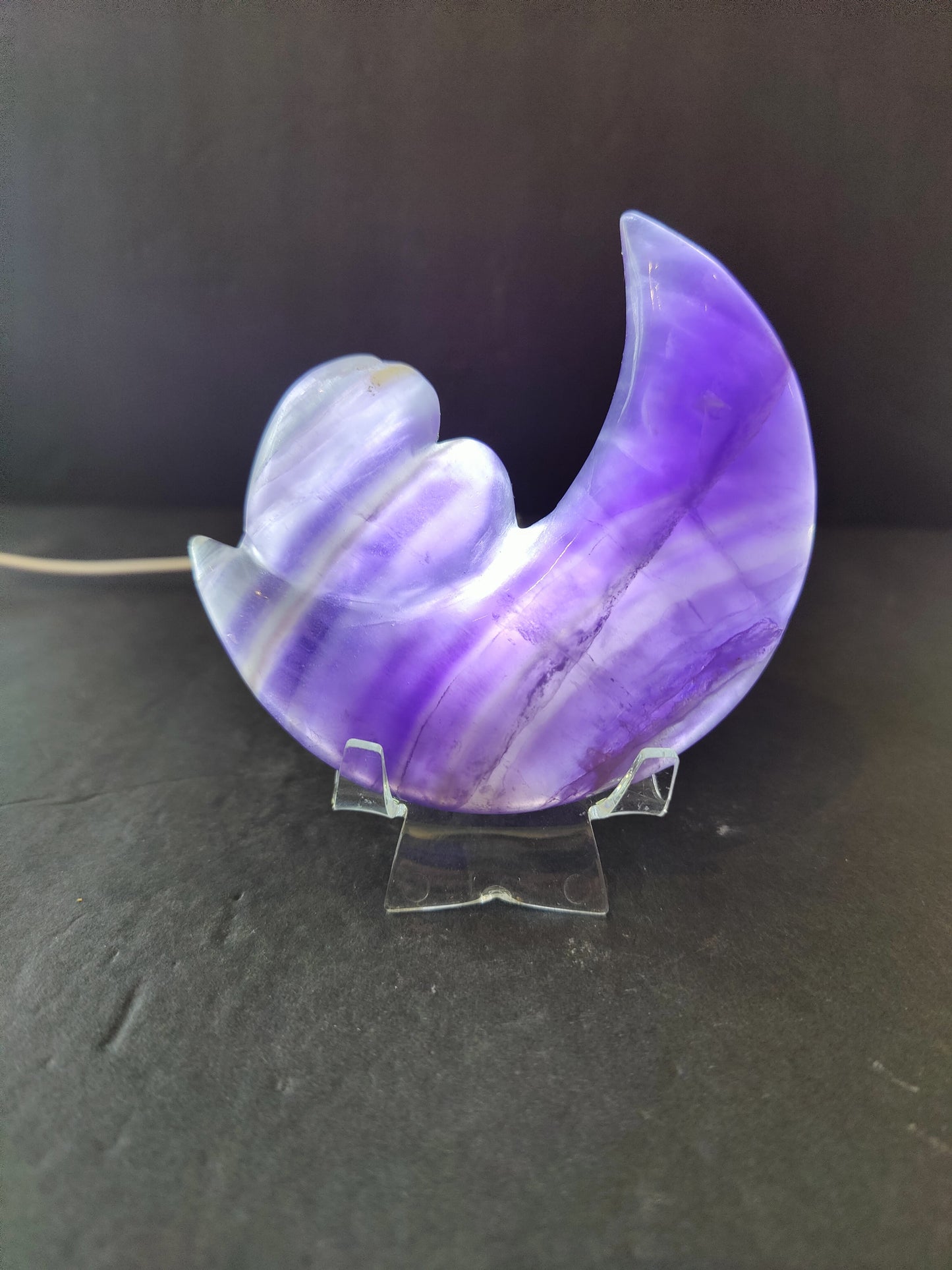 Purple Fluorite Half-Moon & Heart Sculpture on 5" Metal Stand
