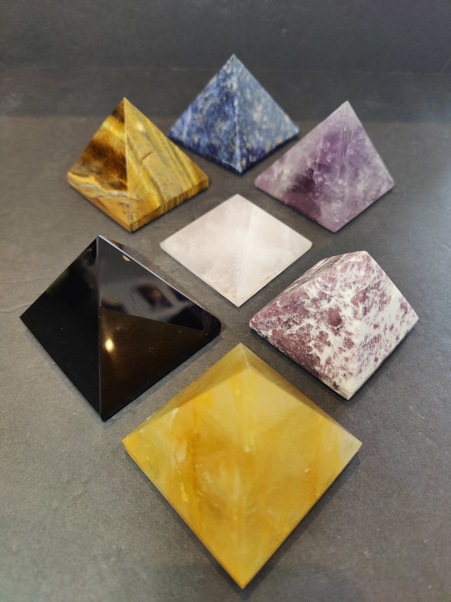 Crystal Polished Pyramid Sculpture Assorted Stones