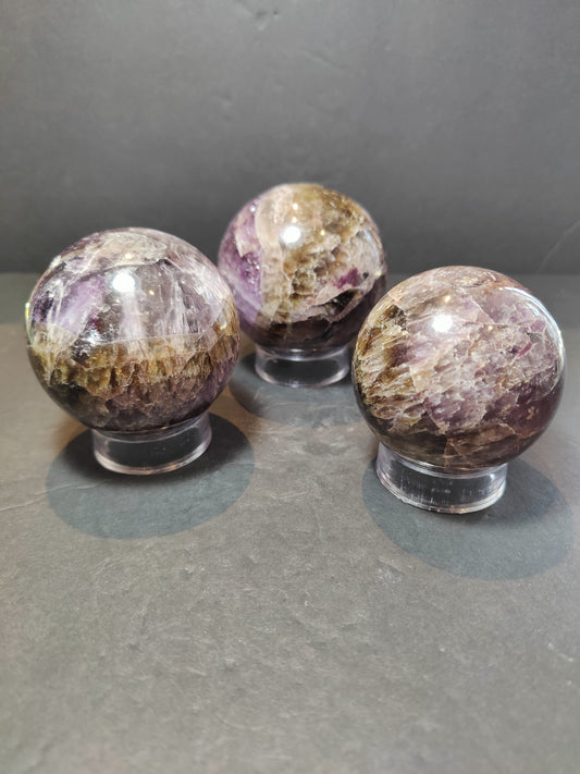 Cacoxenite Amethyst Polished Sphere Sculpture
