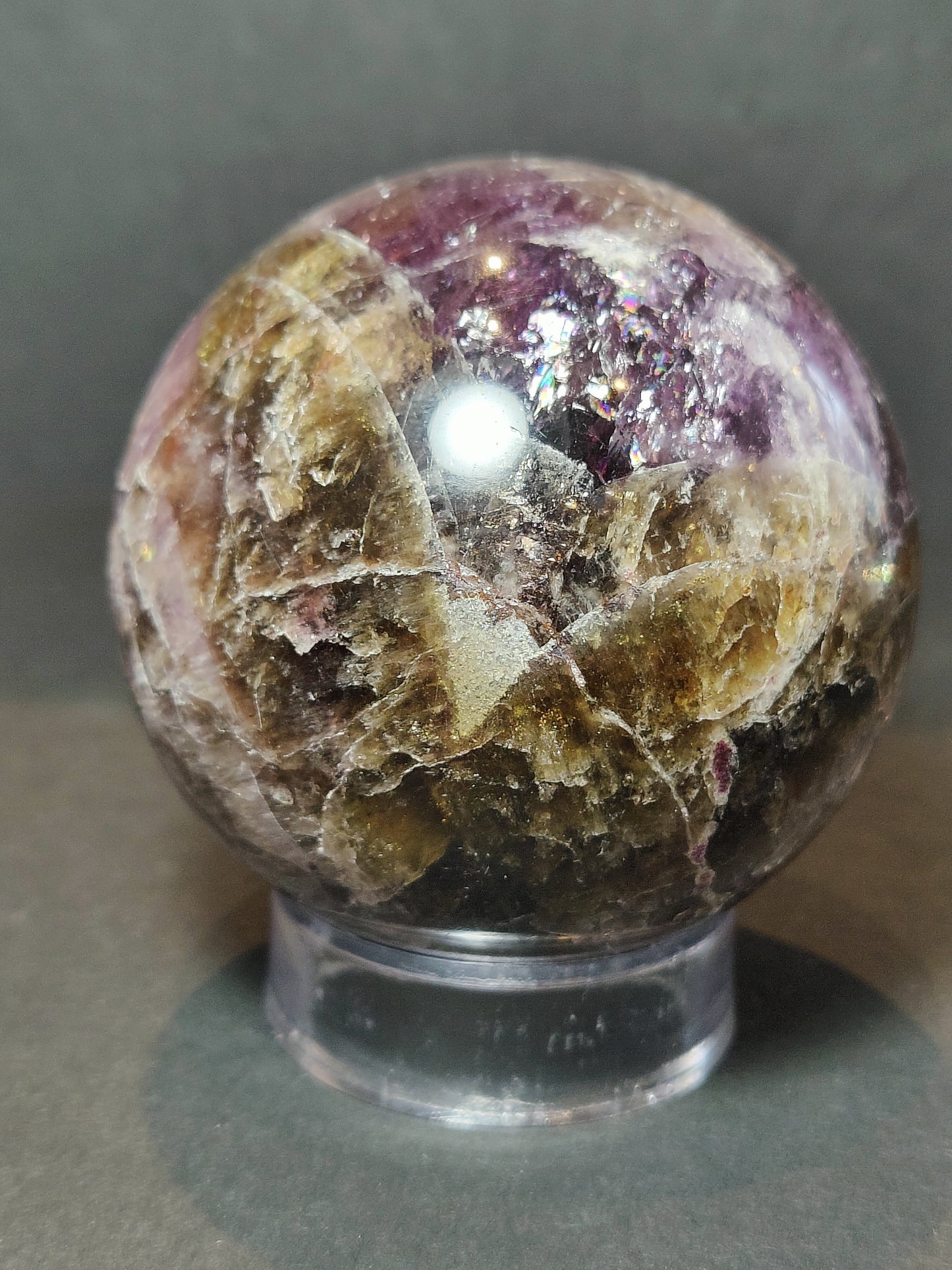 Cacoxenite Amethyst Polished Sphere Sculpture