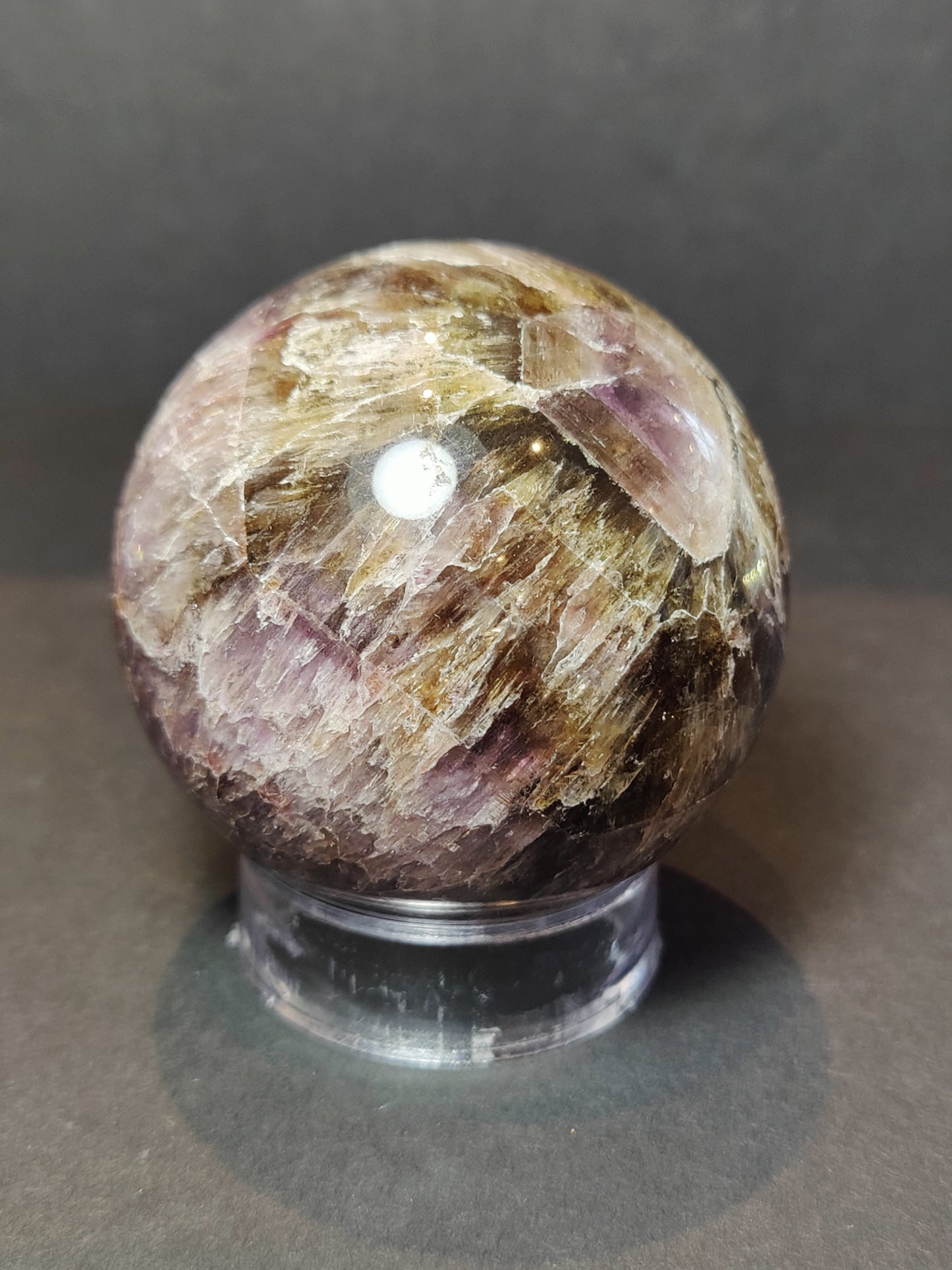 Cacoxenite Amethyst Polished Sphere Sculpture