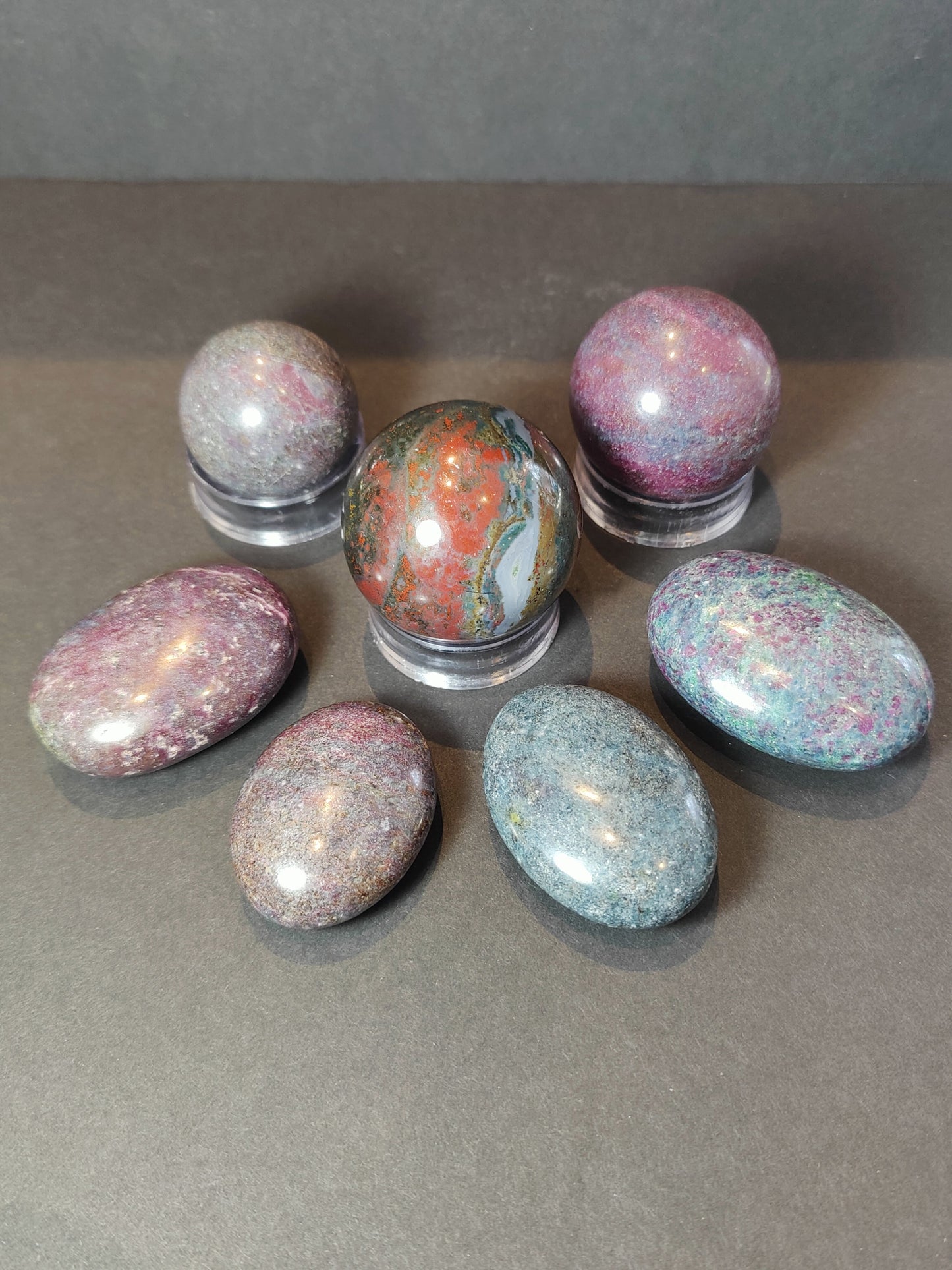 Ruby Kyanite Polished Spheres & Palmstones
