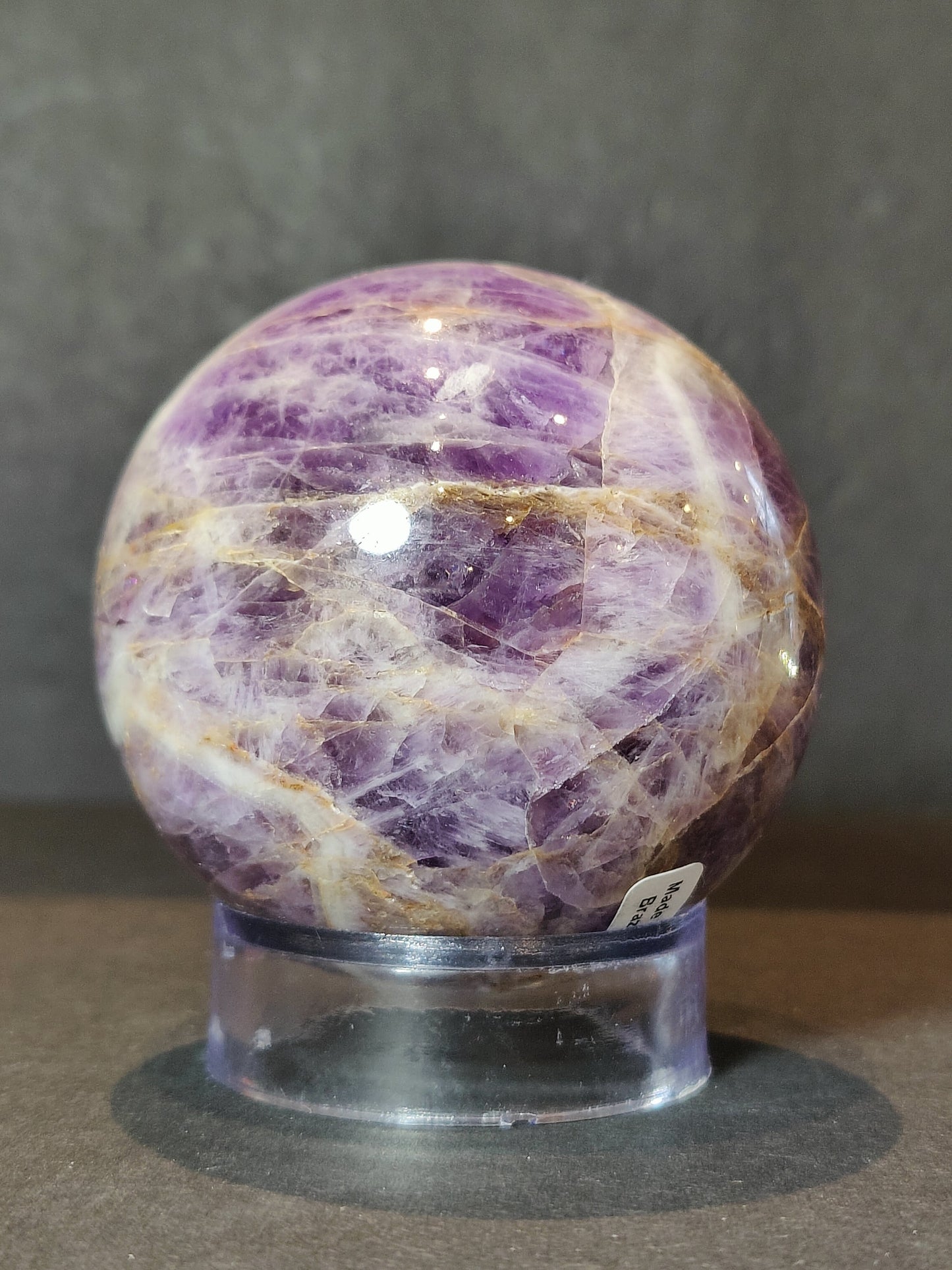 Chevron Amethyst Polished Sphere Sculpture