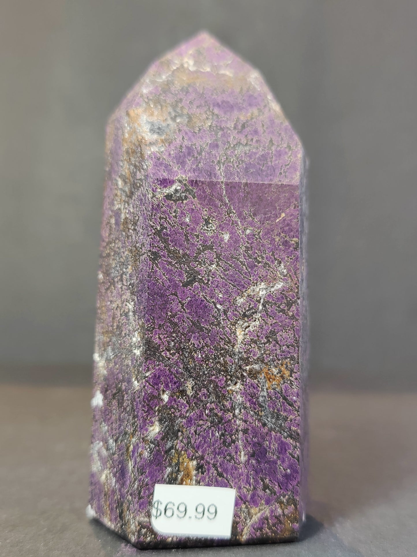 Purpurite Polished Obelisk Tower Sculpture