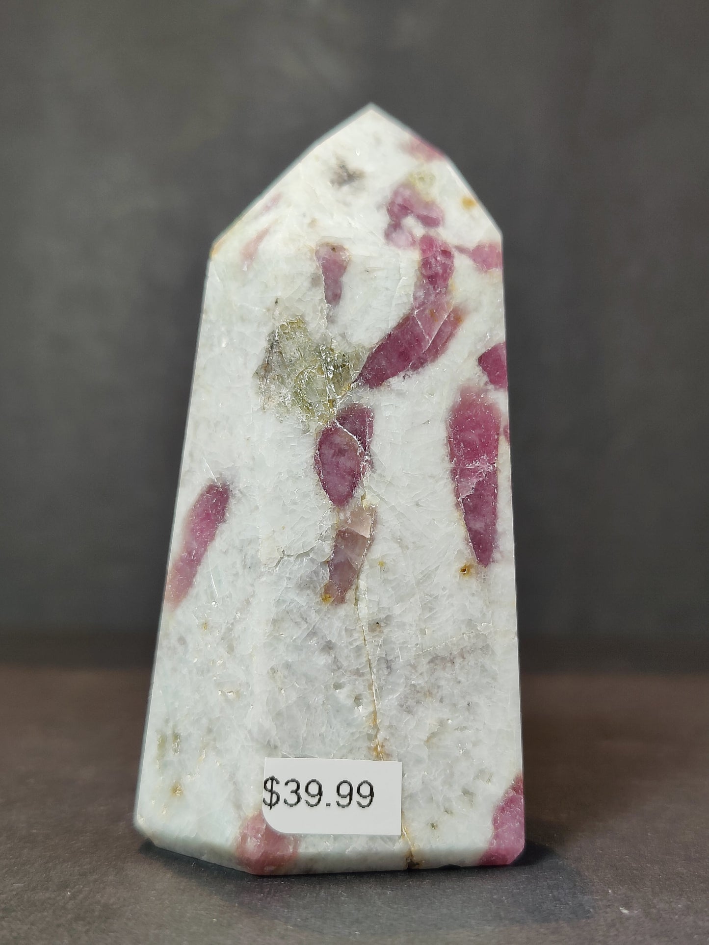 Rubellite (Pink Tourmaline) in Quartz Polished Obelisk Tower Sculpture