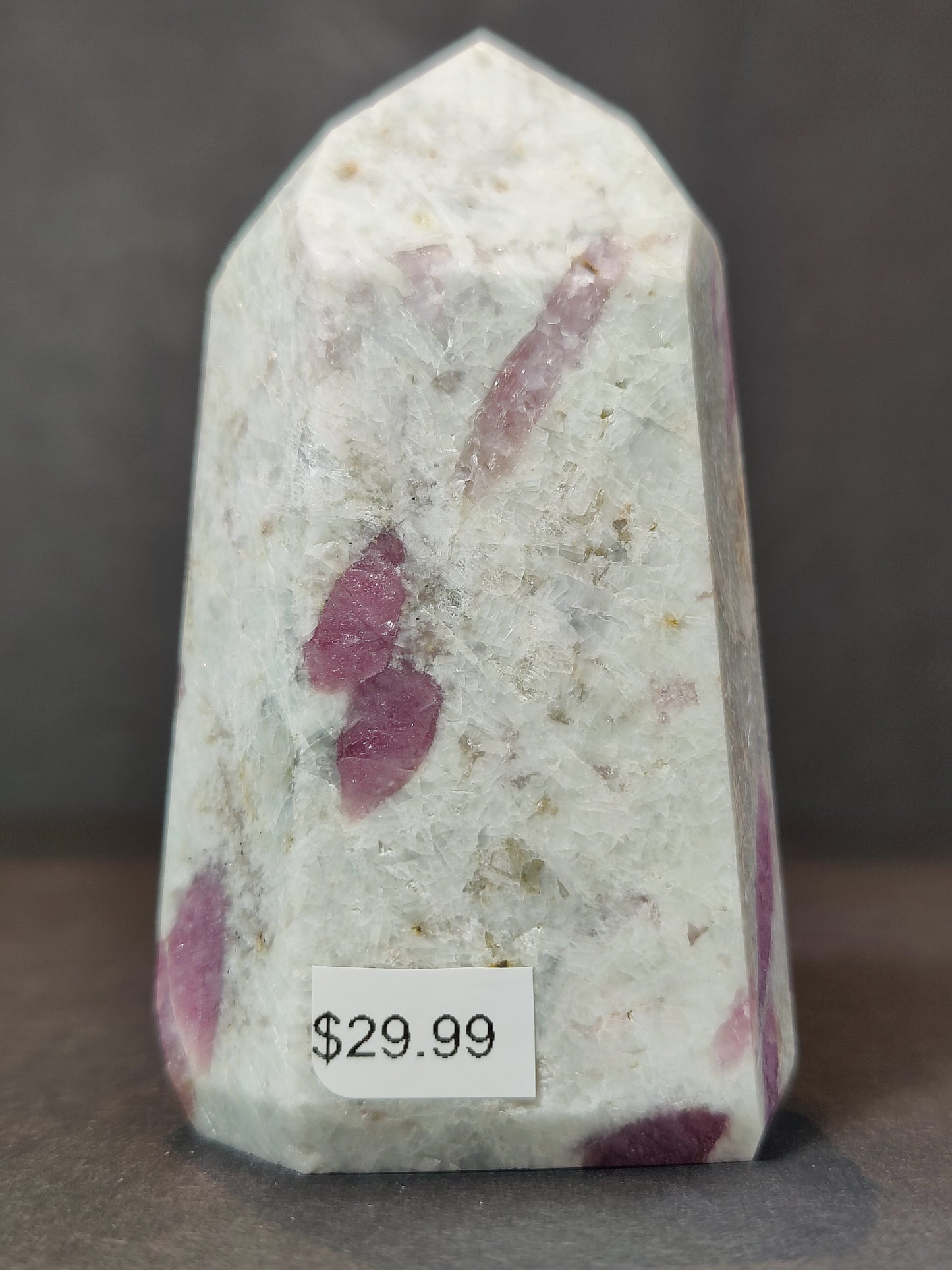 Rubellite (Pink Tourmaline) in Quartz Polished Obelisk Tower Sculpture