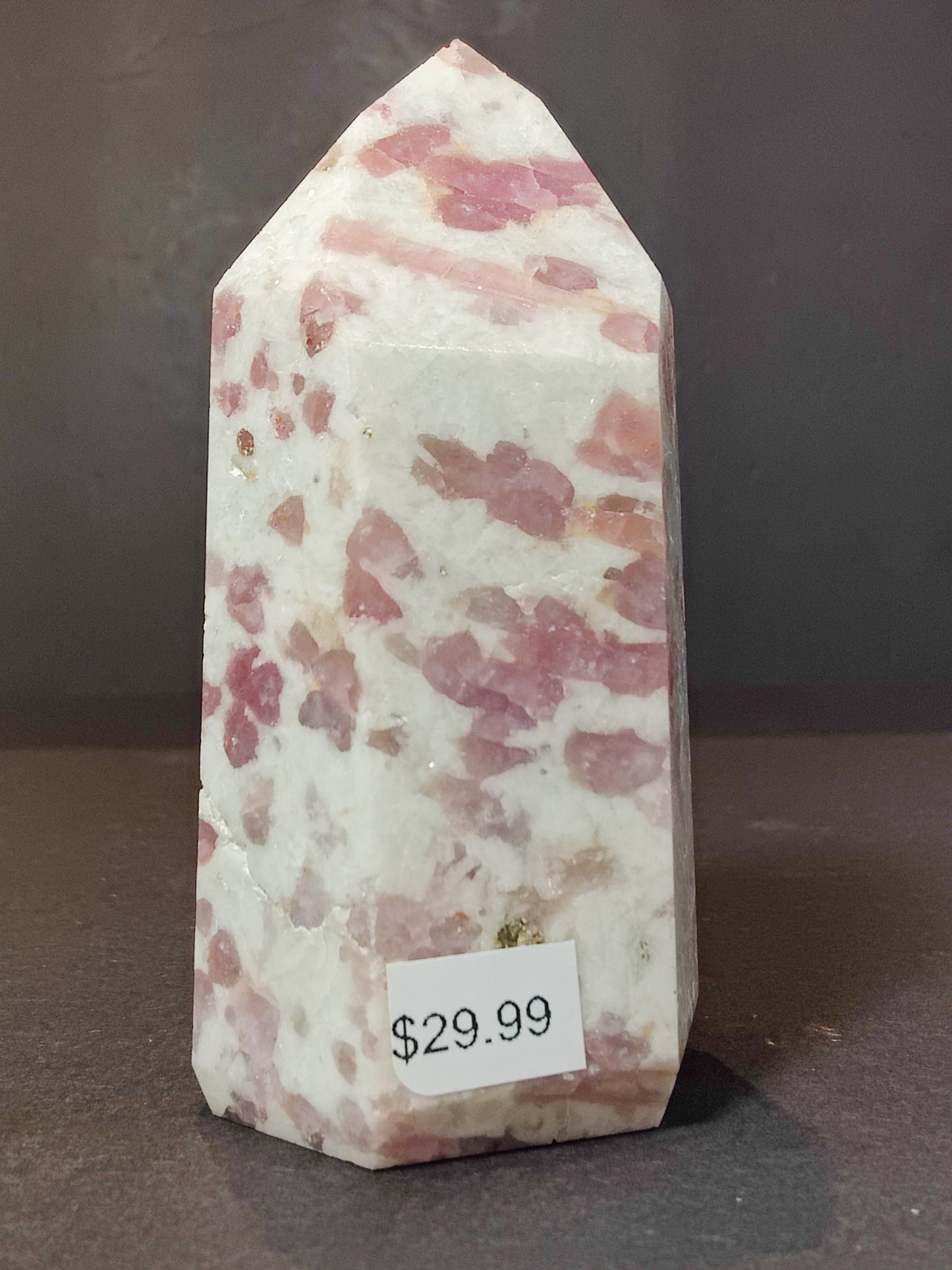 Rubellite (Pink Tourmaline) in Quartz Polished Obelisk Tower Sculpture