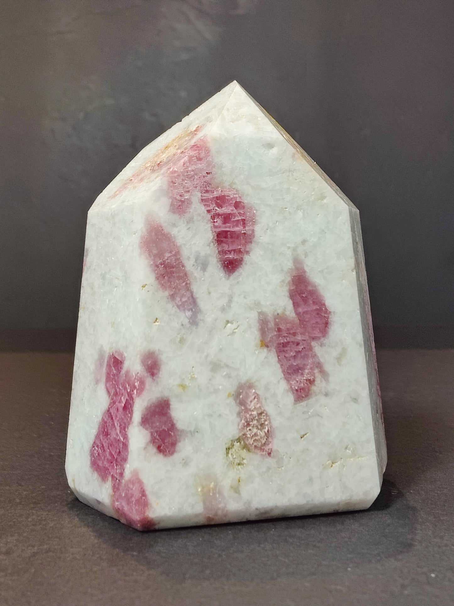 Rubellite (Pink Tourmaline) in Quartz Polished Obelisk Tower Sculpture
