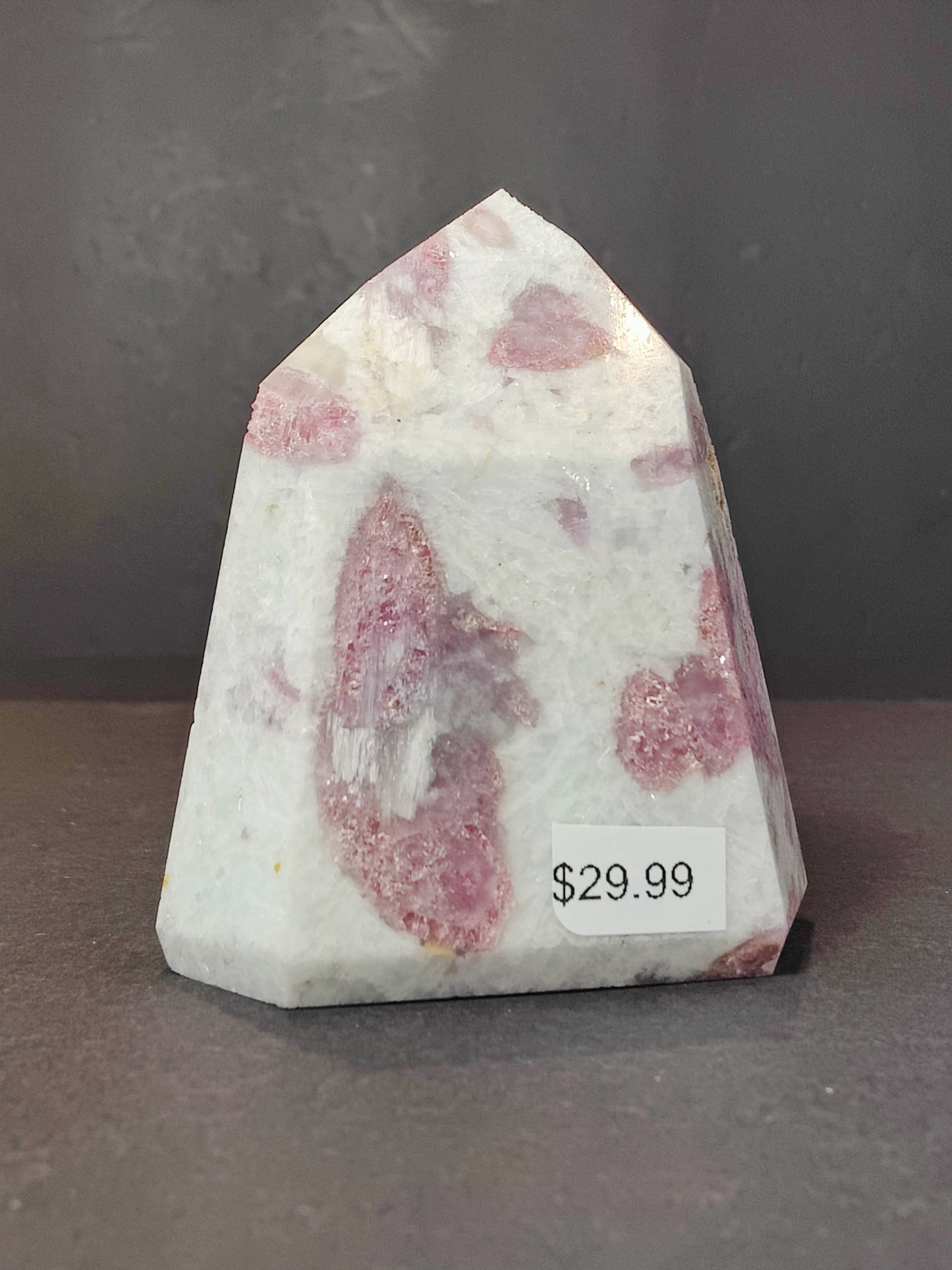 Rubellite (Pink Tourmaline) in Quartz Polished Obelisk Tower Sculpture