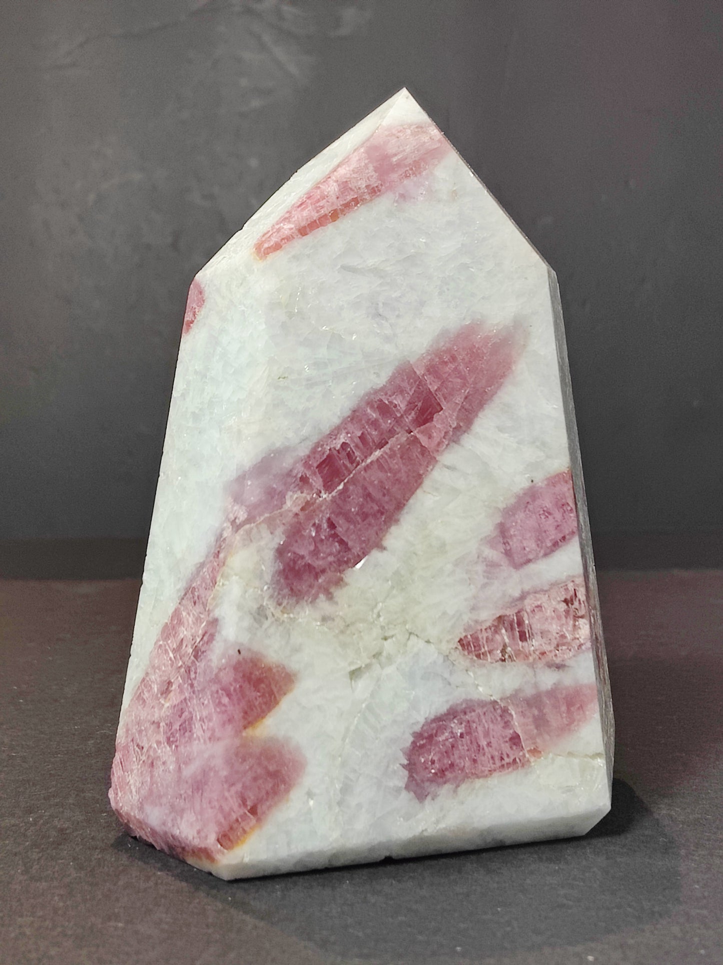 Rubellite (Pink Tourmaline) in Quartz Polished Obelisk Tower Sculpture